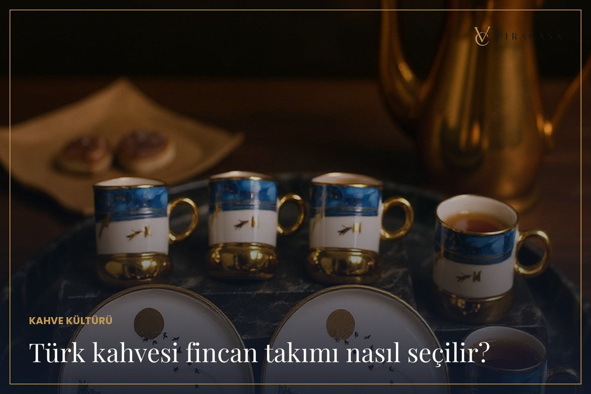 Lacivert altın yaldızlı Türk kahvesi fincan takımı tepside