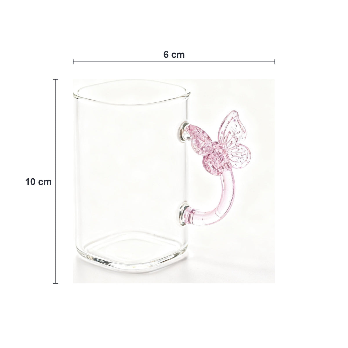 3'lü Kelebek Kulplu Cam Kupa Seti 6x10 cm Pembe – yakın çekim