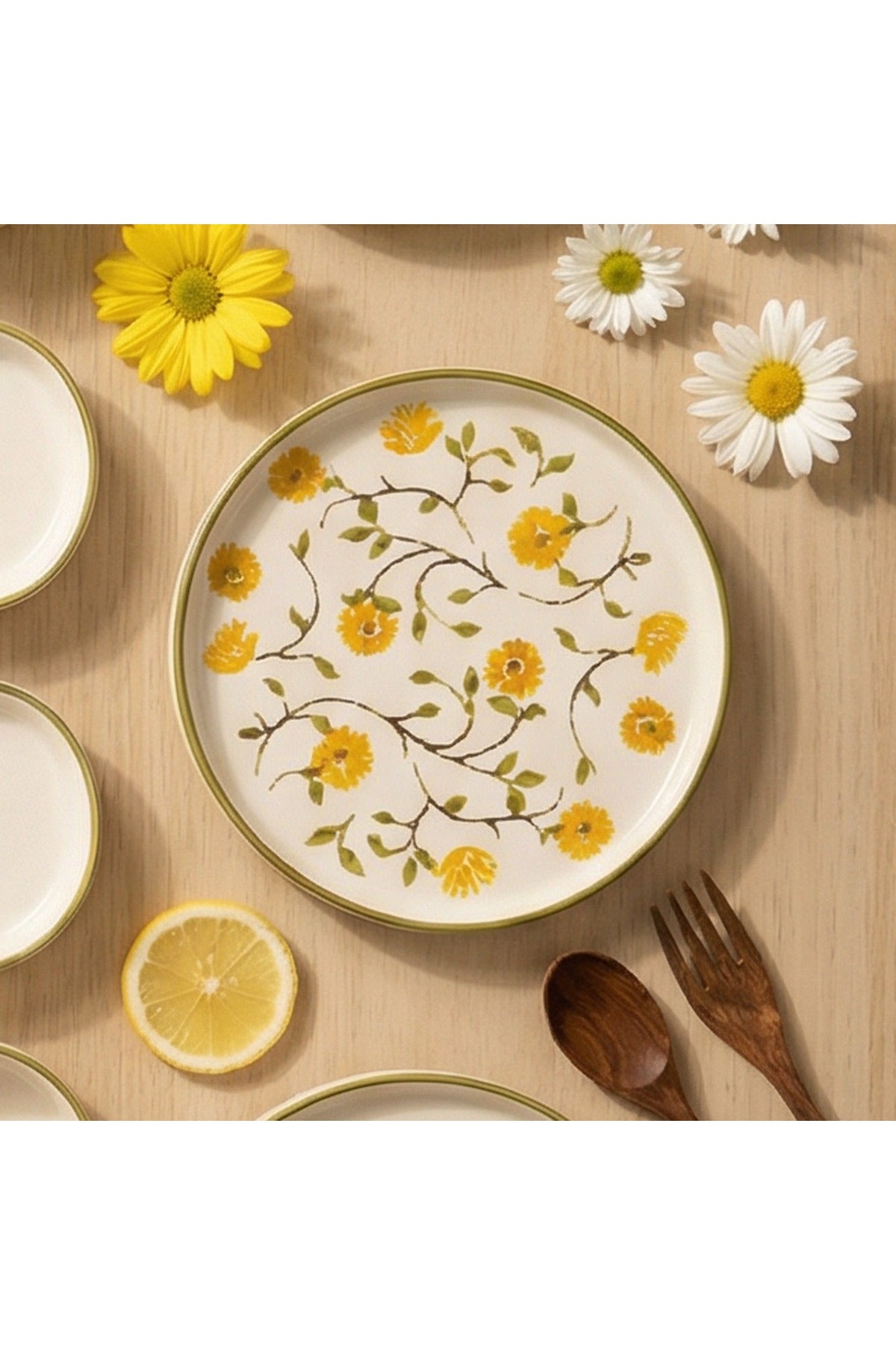 Ayçiçeği Desenli 14 Parça 6 Kişilik sofra üzerinde kullanım görüntüsü