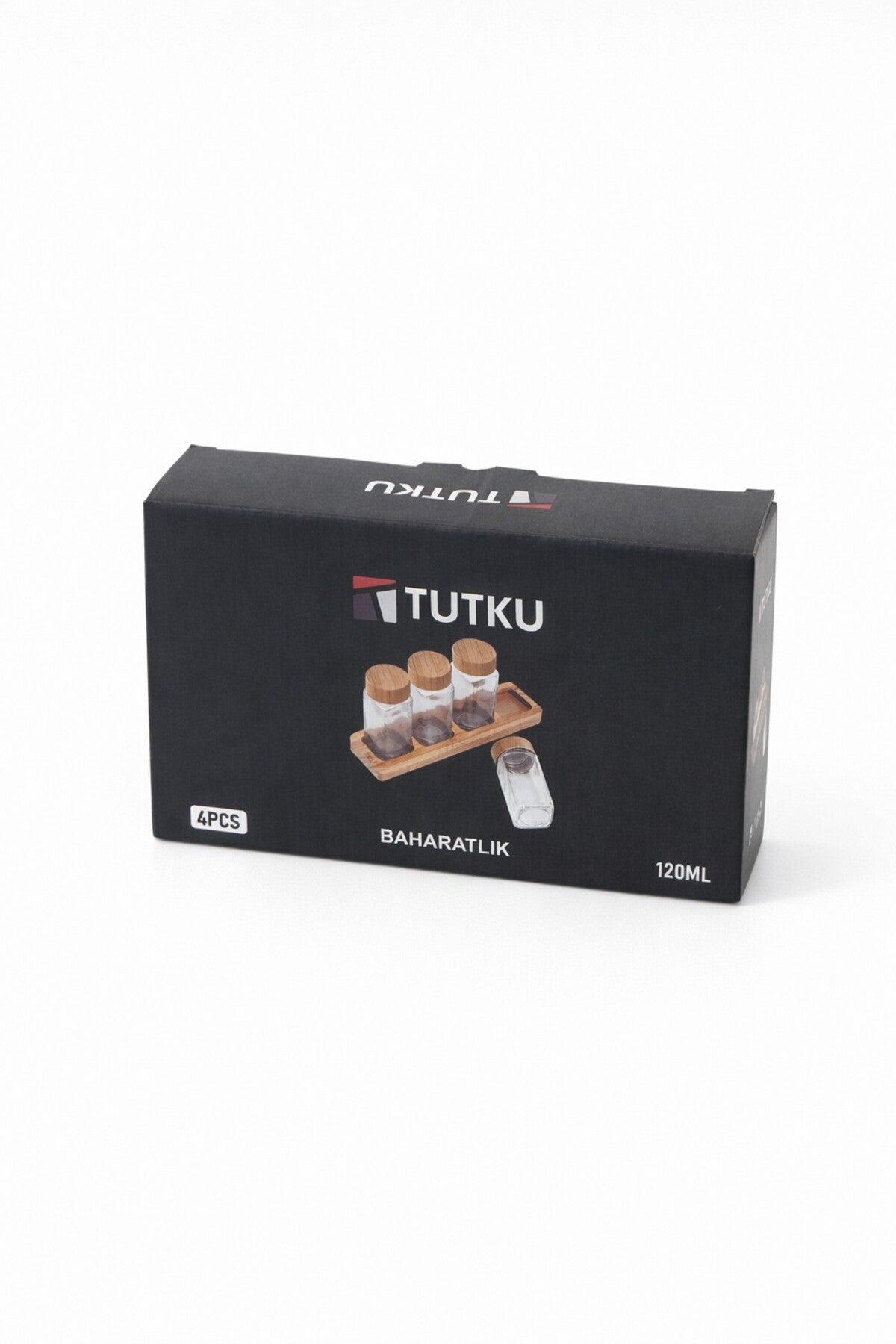 Bambu Standlı 4'lü Cam Baharat Seti kutu ve sunum görüntüsü