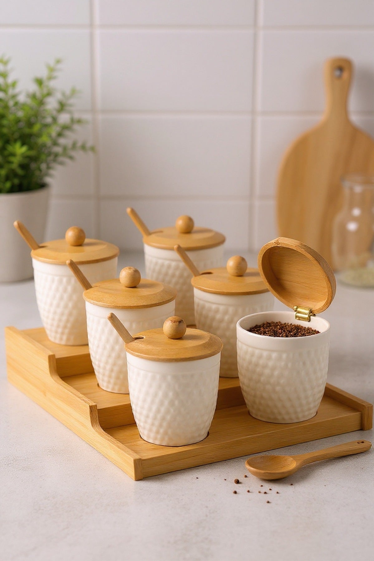 Bambu Standlı 6'lı yakın çekim detay görünümü