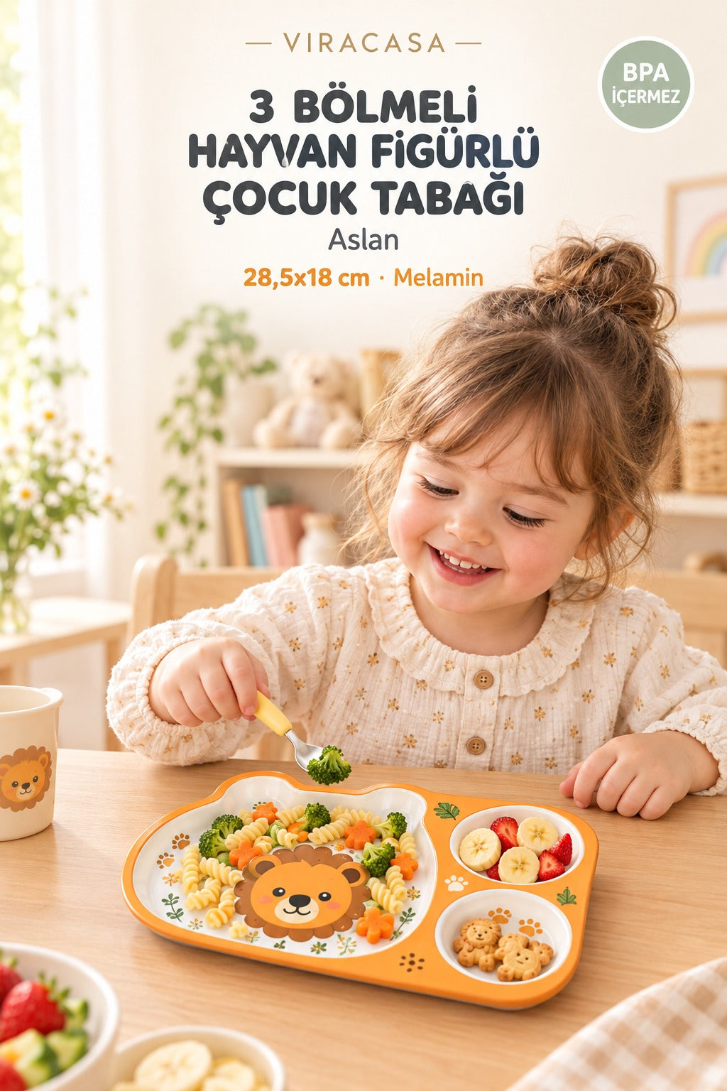 ViraCasa Hayvan Figürlü 3 Bölmeli Çocuk Tabağı Melamin – yakın çekim