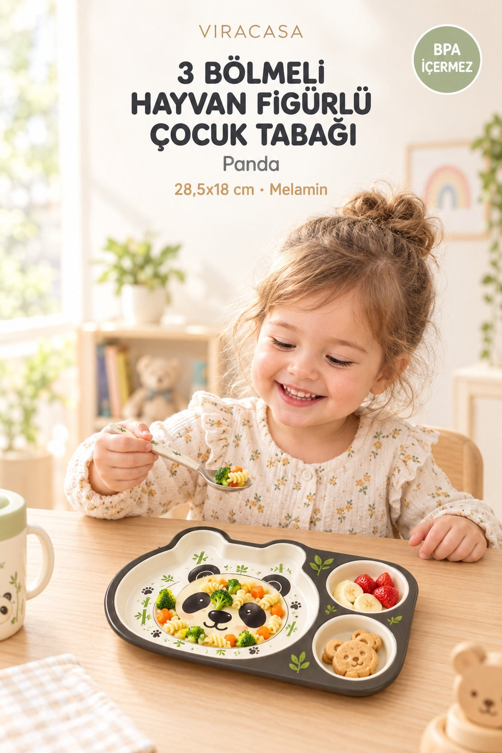 ViraCasa Hayvan Figürlü 3 Bölmeli Çocuk Tabağı Melamin – yakın çekim