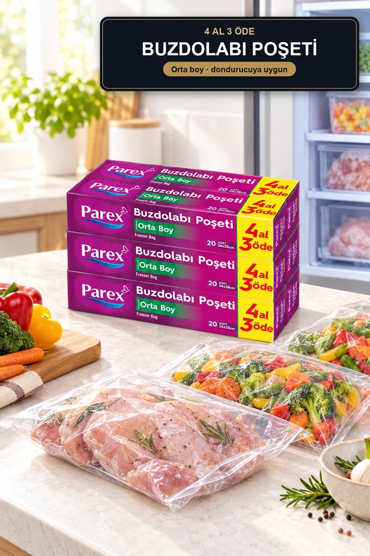 Parex Buzdolabı Poşeti Orta Boy 4 Al 3 Öde
