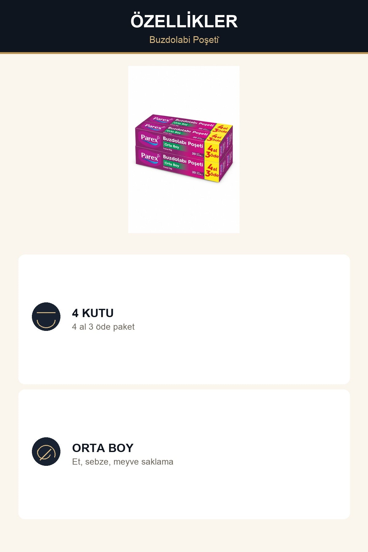 Parex Buzdolabı Poşeti Orta Boy 4 Al 3 Öde