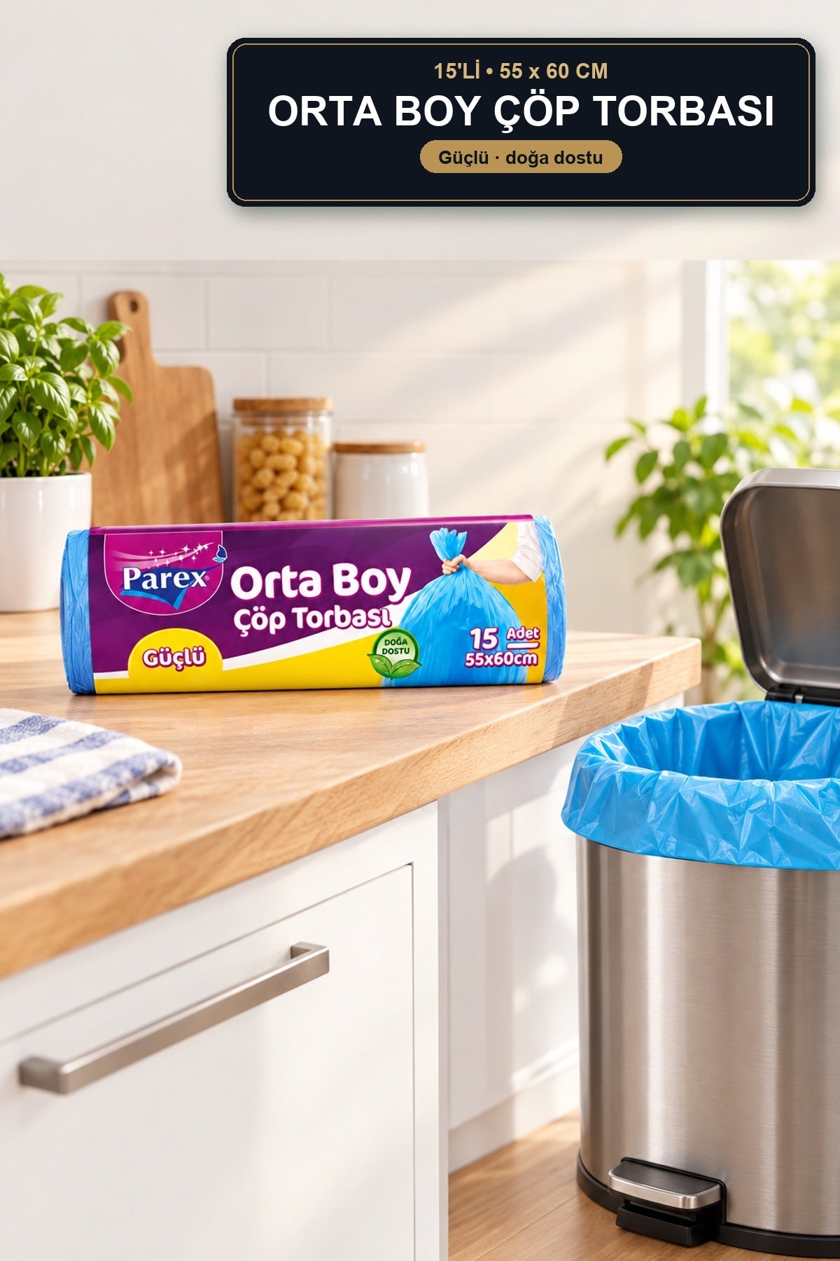 Parex Güçlü Çöp Torbası Orta Boy 15'li 55x60 cm