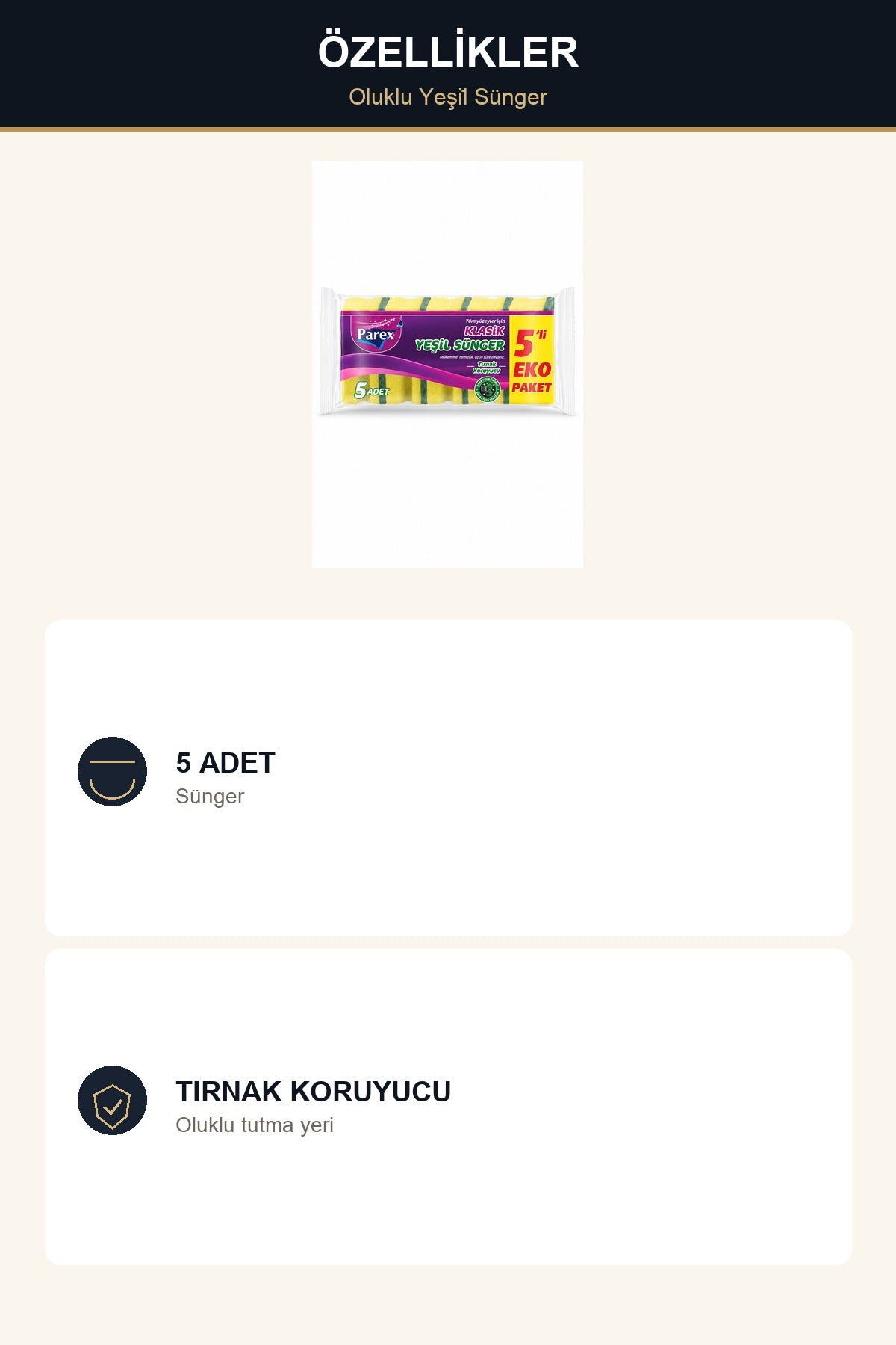 Parex Klasik Oluklu Yeşil Sünger 5'li Eko Paket