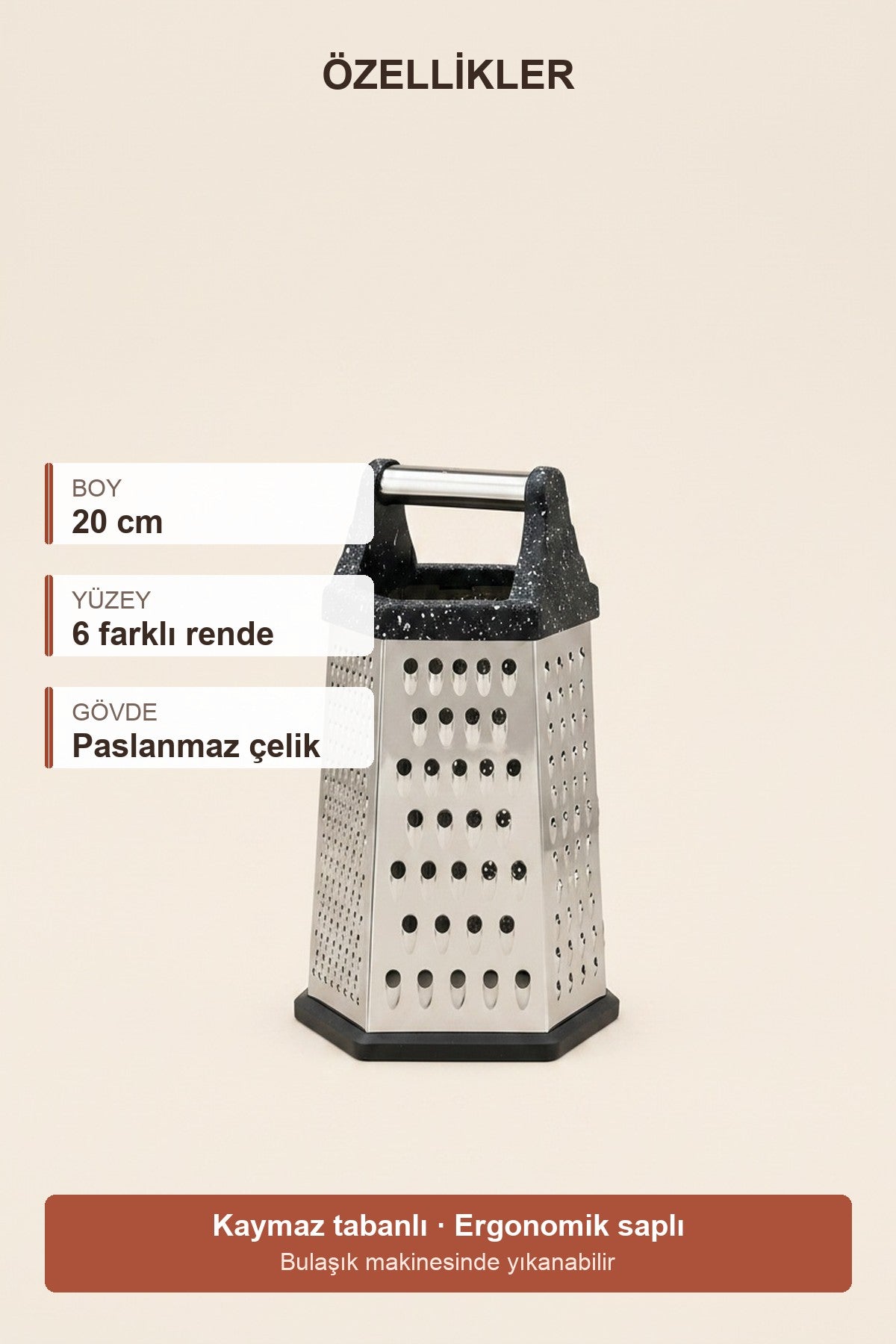 6 Yüzlü Metal Köşeli Rende 20 cm Paslanmaz Çelik – mutfak kullanımı
