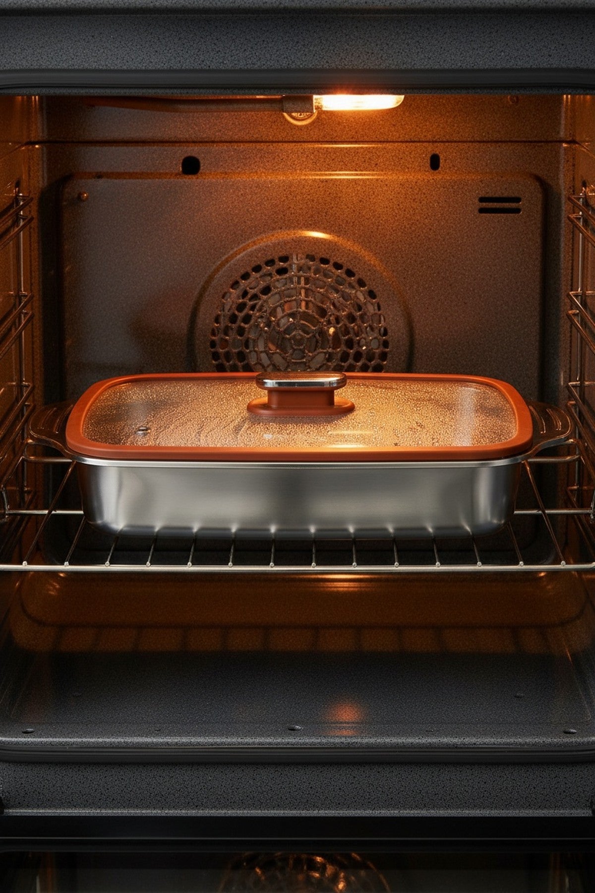 2'li Cam Kapaklı Çelik Fırın Tepsisi Seti 35x21 ve 33x19 cm Kulplu Borcam Fırın Kabı
