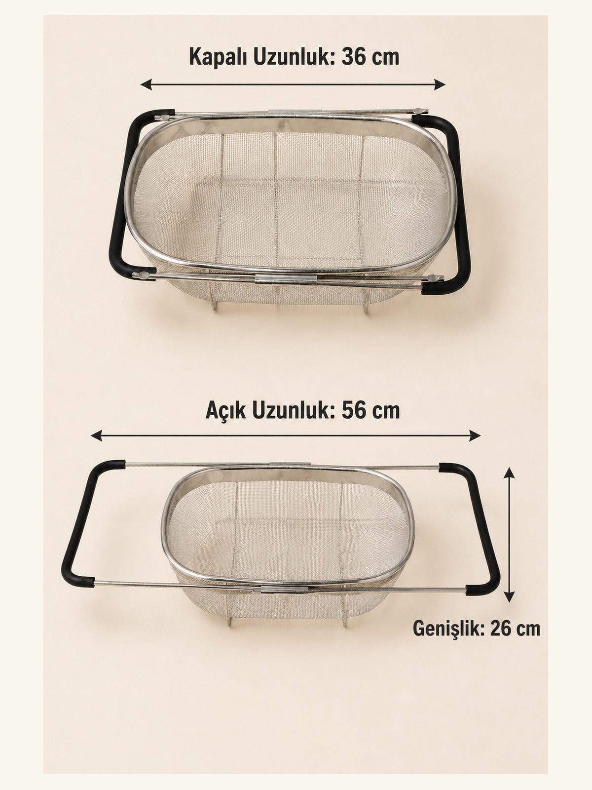 Çelik Katlanır Lavabo Süzgeci detay görünümü
