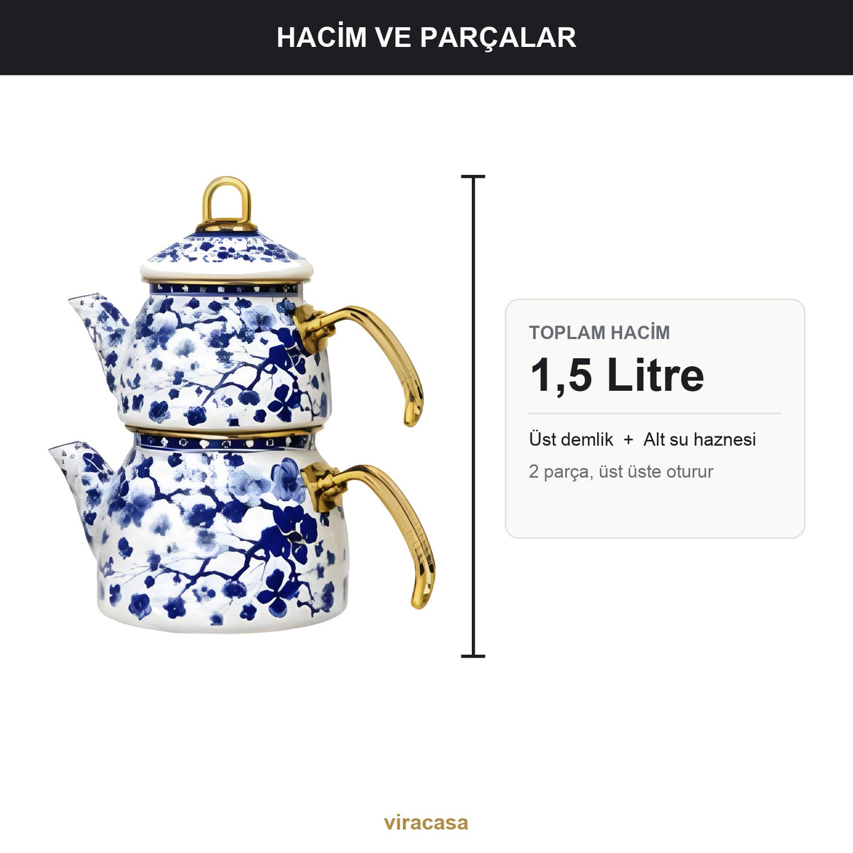 Emaye Çaydanlık Takımı 1,5 L Dama Model Altın Kulplu 2 – yakın çekim