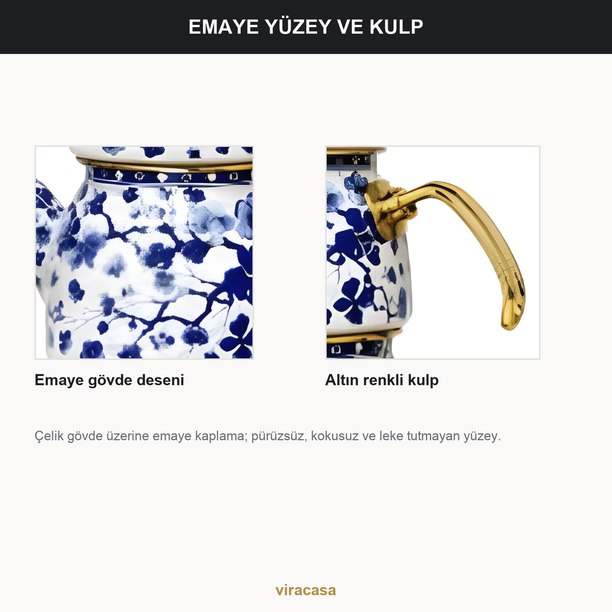 Emaye Çaydanlık Takımı 1,5 L Dama Model Altın Kulplu 2 – yakın çekim