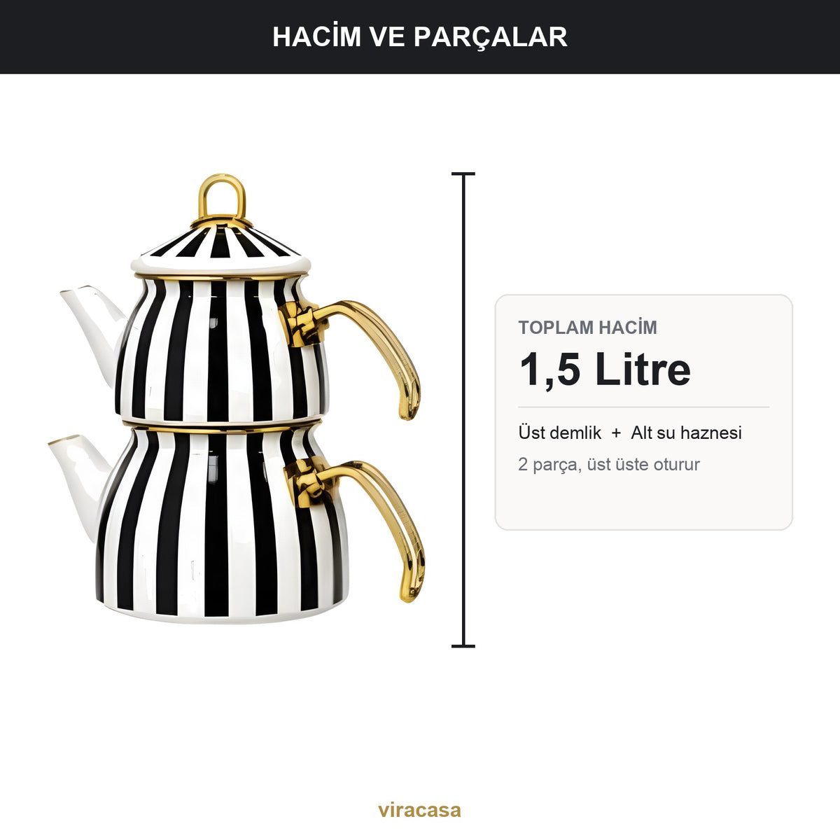 Emaye Çaydanlık Takımı 1,5 L Dama Model Altın Kulplu 2 – yakın çekim