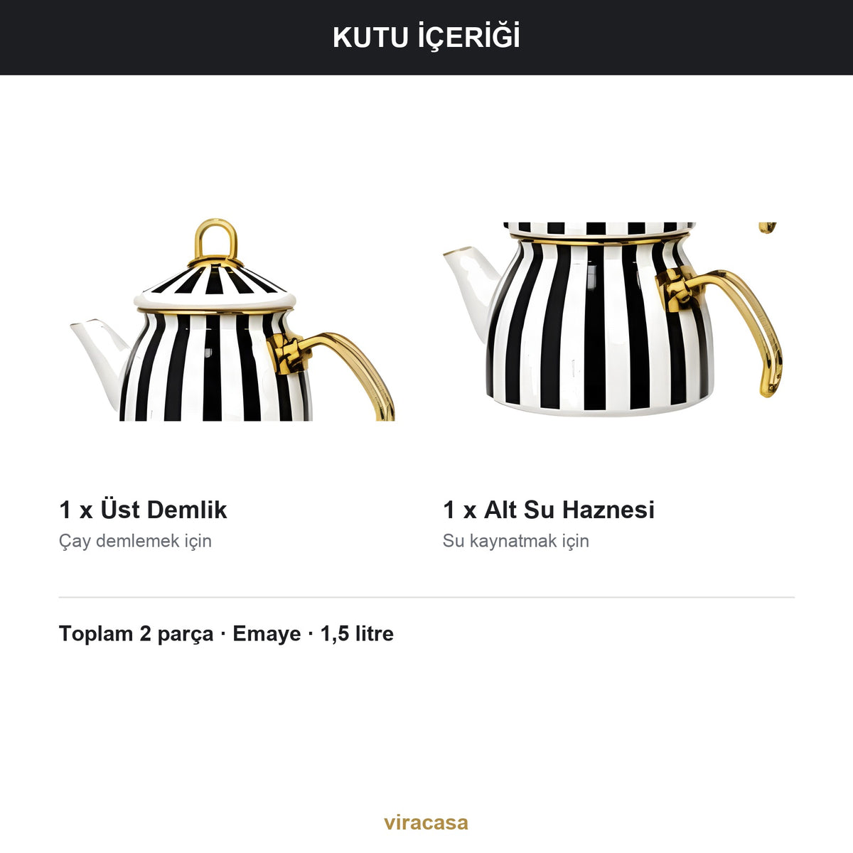 Emaye Çaydanlık Takımı 1,5 L Dama Model Altın Kulplu 2 – yakın çekim