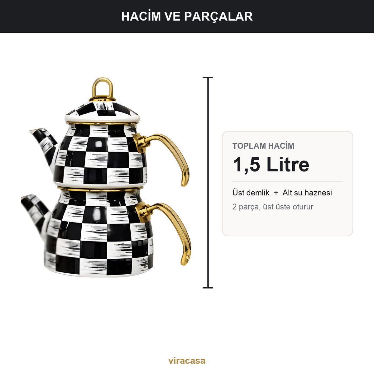 Emaye Çaydanlık Takımı 1,5 L Dama Model Altın Kulplu 2 – kullanım anı