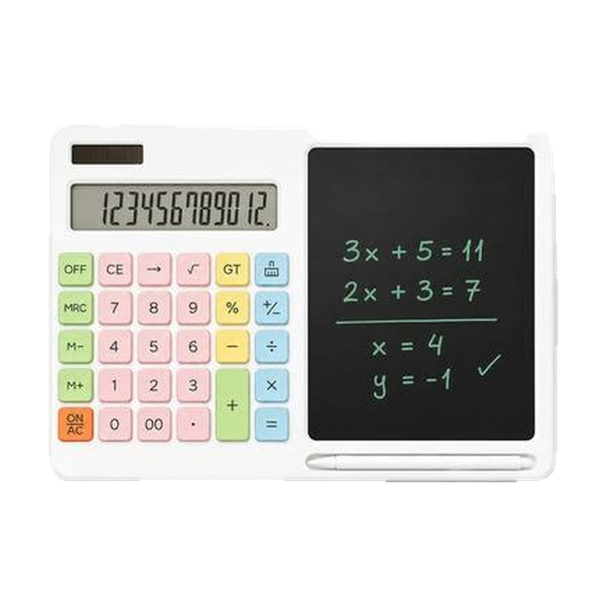 Yazı Tahtalı Hesap Makinesi 12 Haneli Silinebilir LCD Not Tableti Kalemli