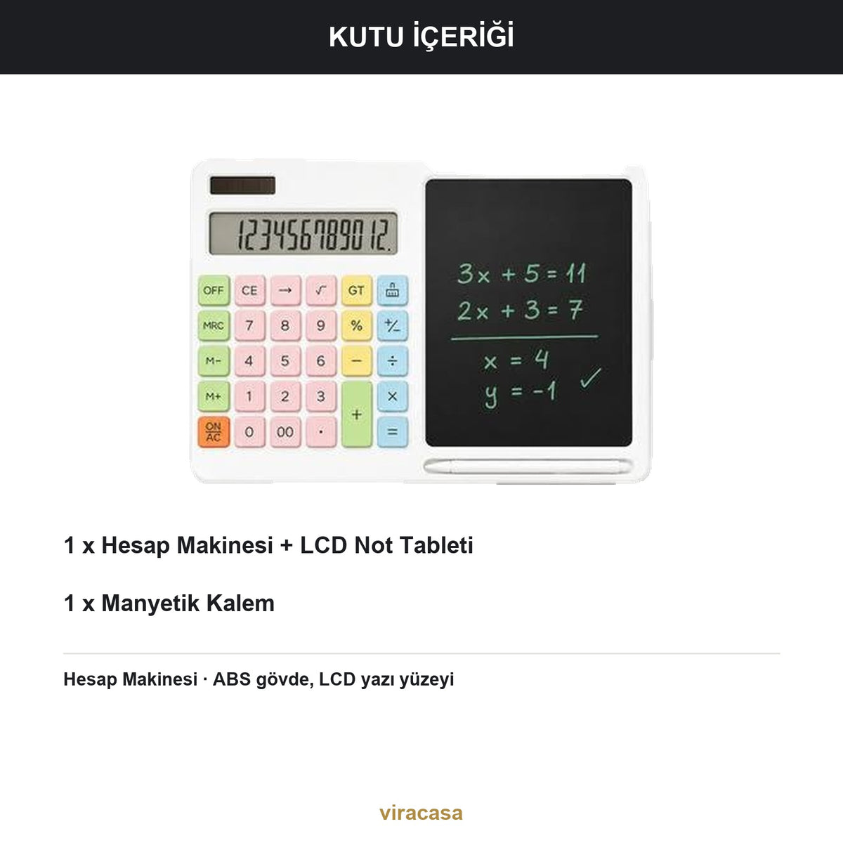 Yazı Tahtalı Hesap Makinesi 12 Haneli Silinebilir LCD Not Tableti Kalemli