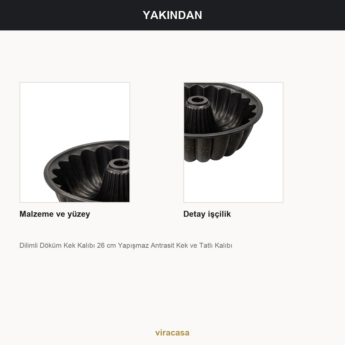 Dilimli Döküm Kek Kalıbı 26 cm Yapışmaz Antrasit Kek ve Tatlı Kalıbı