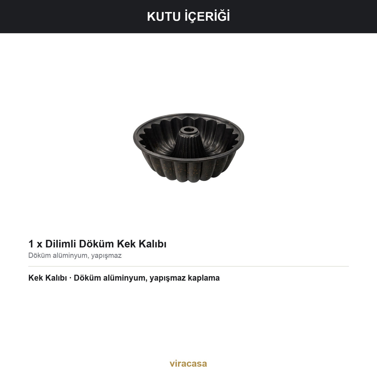Dilimli Döküm Kek Kalıbı 26 cm Yapışmaz Antrasit Kek ve Tatlı Kalıbı
