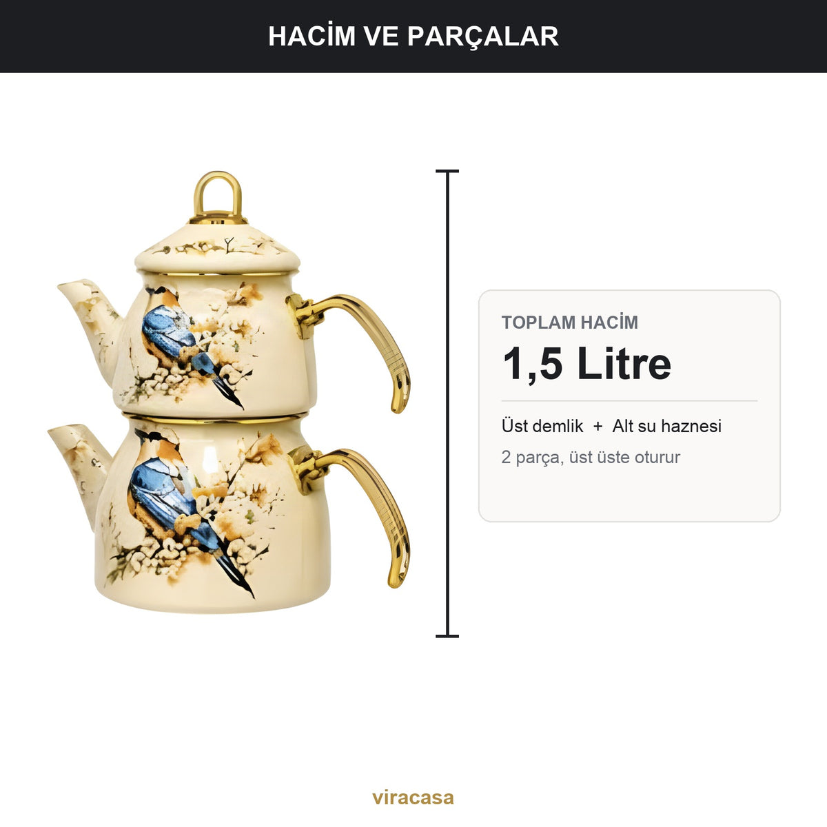 Emaye Çaydanlık Takımı 1,5 L Dama Model Altın Kulplu 2 – yakın çekim