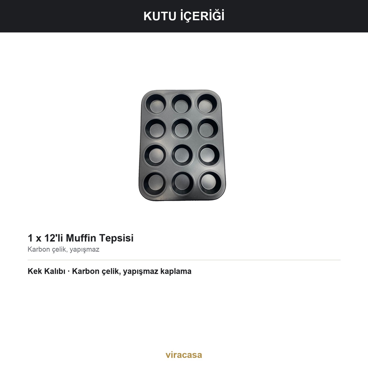 12'li Muffin ve Cupcake Fırın Tepsisi Yapışmaz Kek Kalıbı Karbon Çelik 35x27 cm