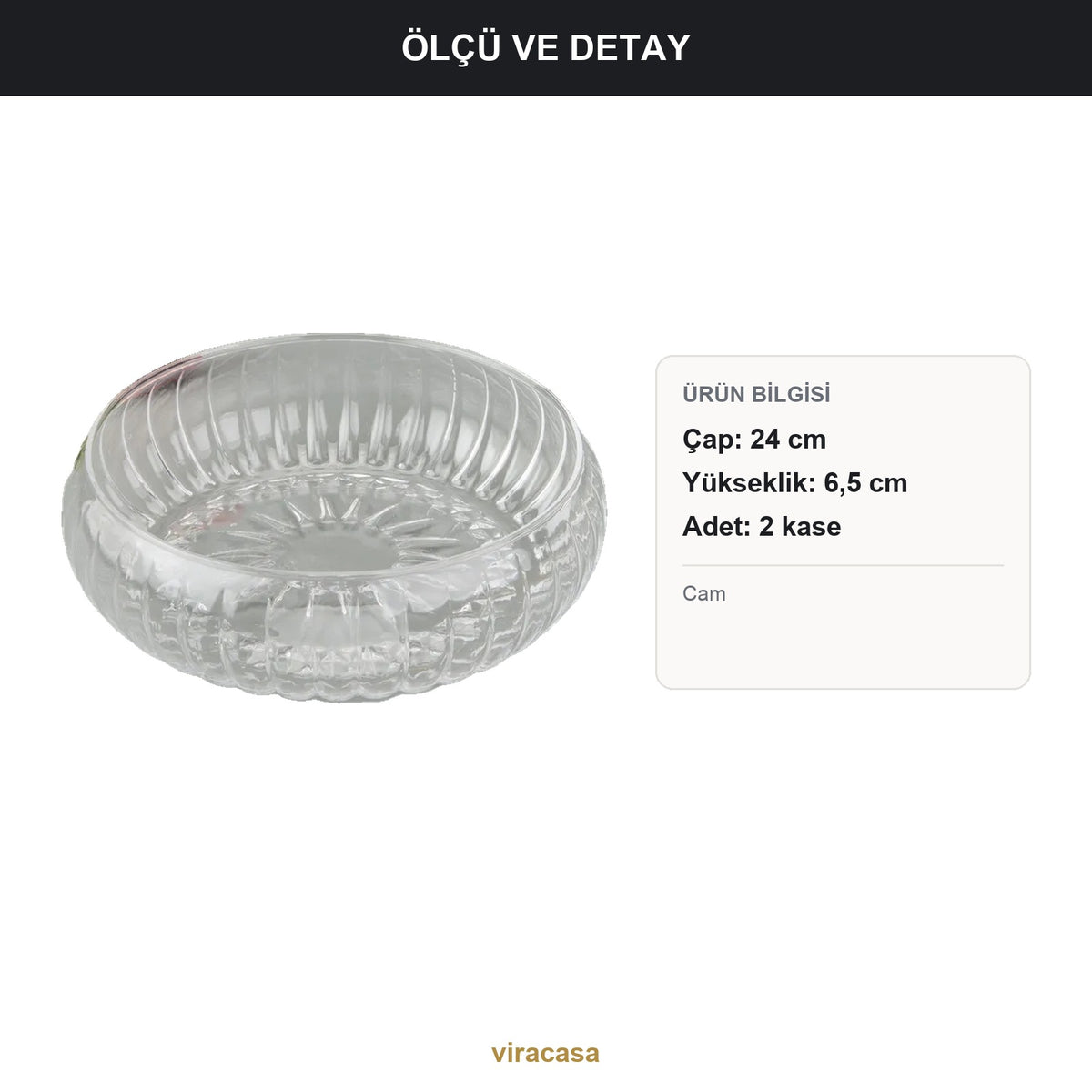 2'li Cam Salata Kasesi 24 cm Dekoratif Desenli Servis Kasesi Meyve ve Çerez Kasesi