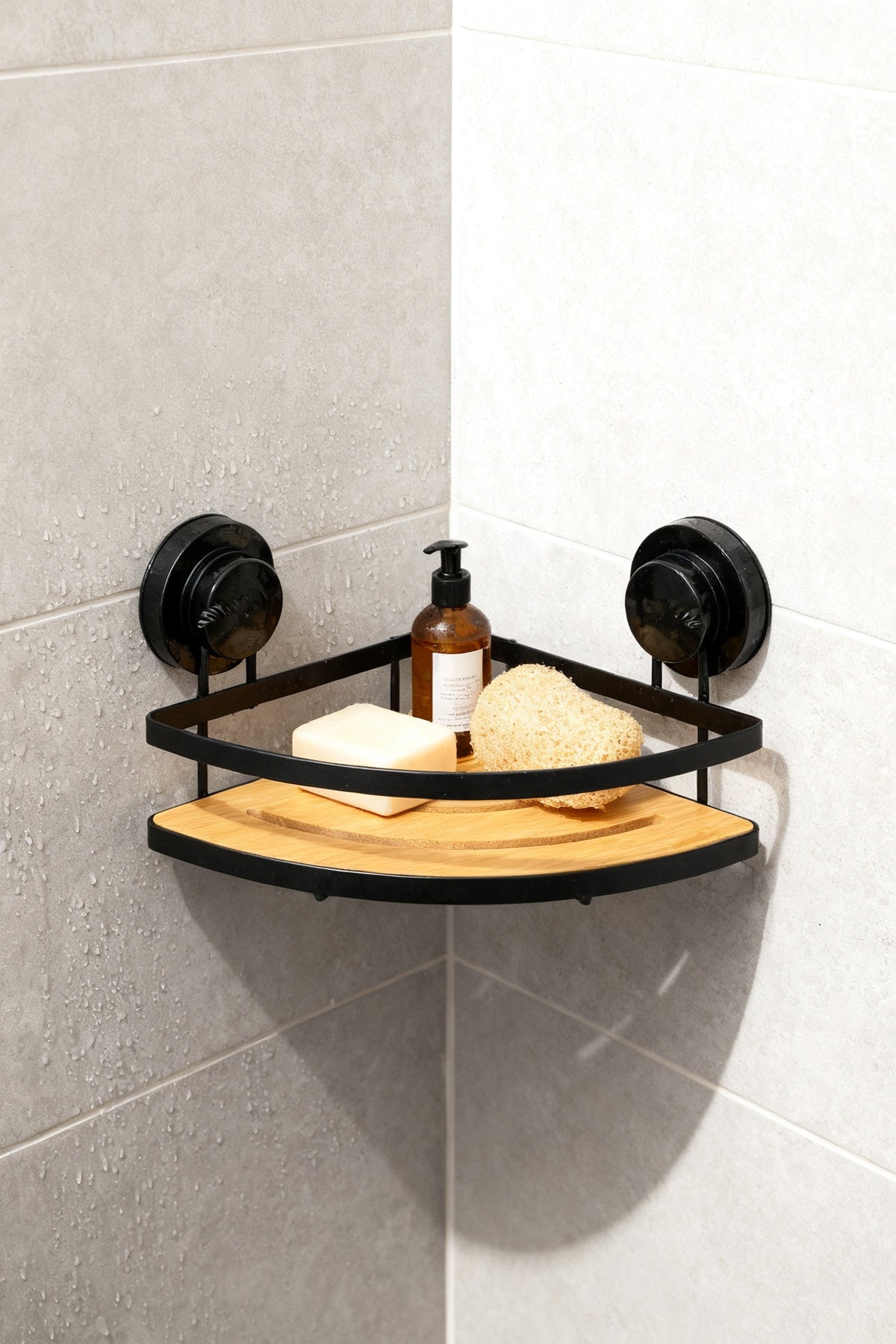 Yapışkanlı Bambu Banyo Rafı — Delme Gerektirmeyen Duş İçi Düzenleyici 5