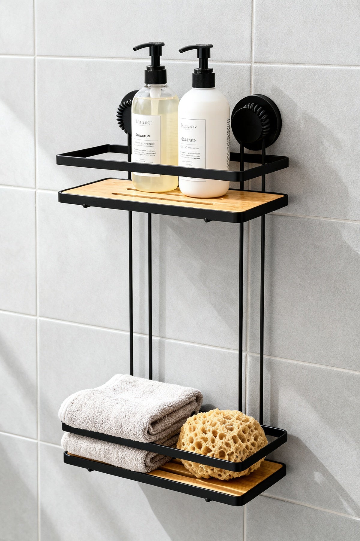 Yapışkanlı Bambu Banyo Rafı — Delme Gerektirmeyen Duş İçi Düzenleyici 6