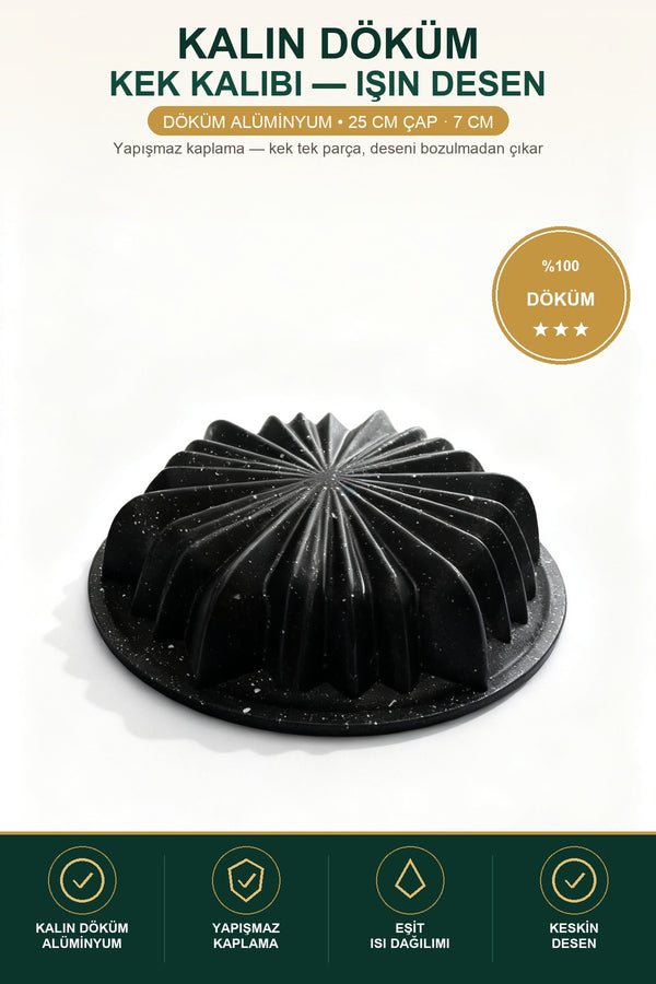 Döküm kek kalıbı Işın Desen Siyah 25 cm