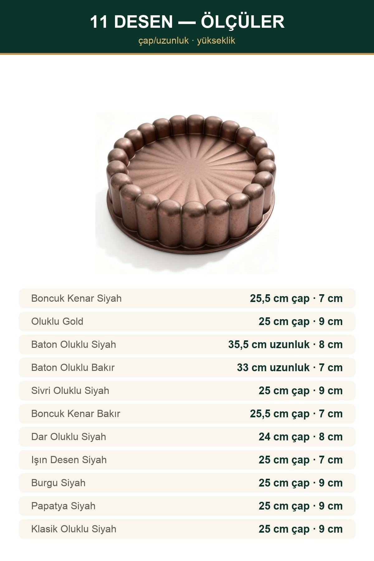 Kalın Döküm Kek Kalıbı — Yapışmaz, 11 Desen Seçeneği 18