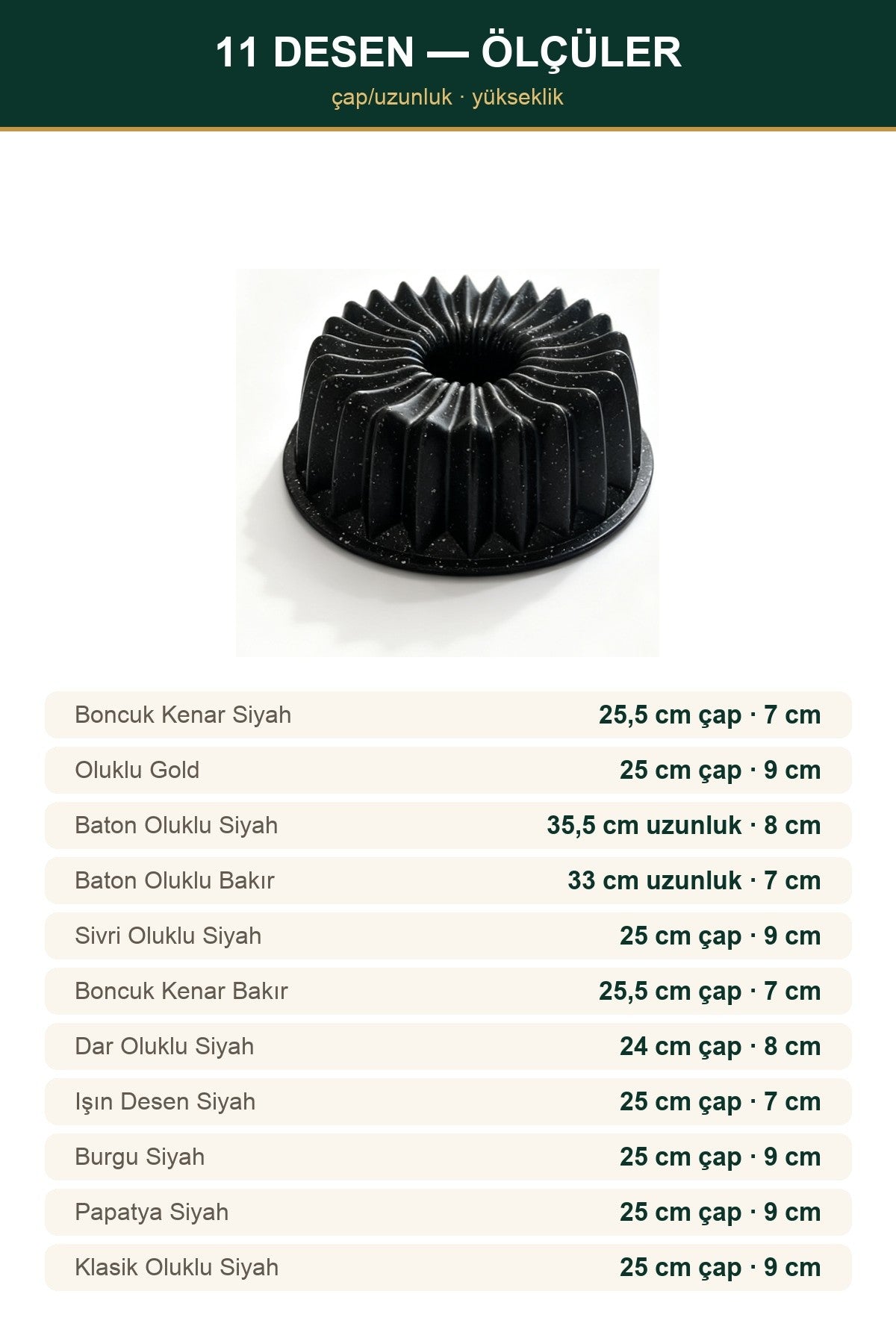 Kalın Döküm Kek Kalıbı — Yapışmaz, 11 Desen Seçeneği 19