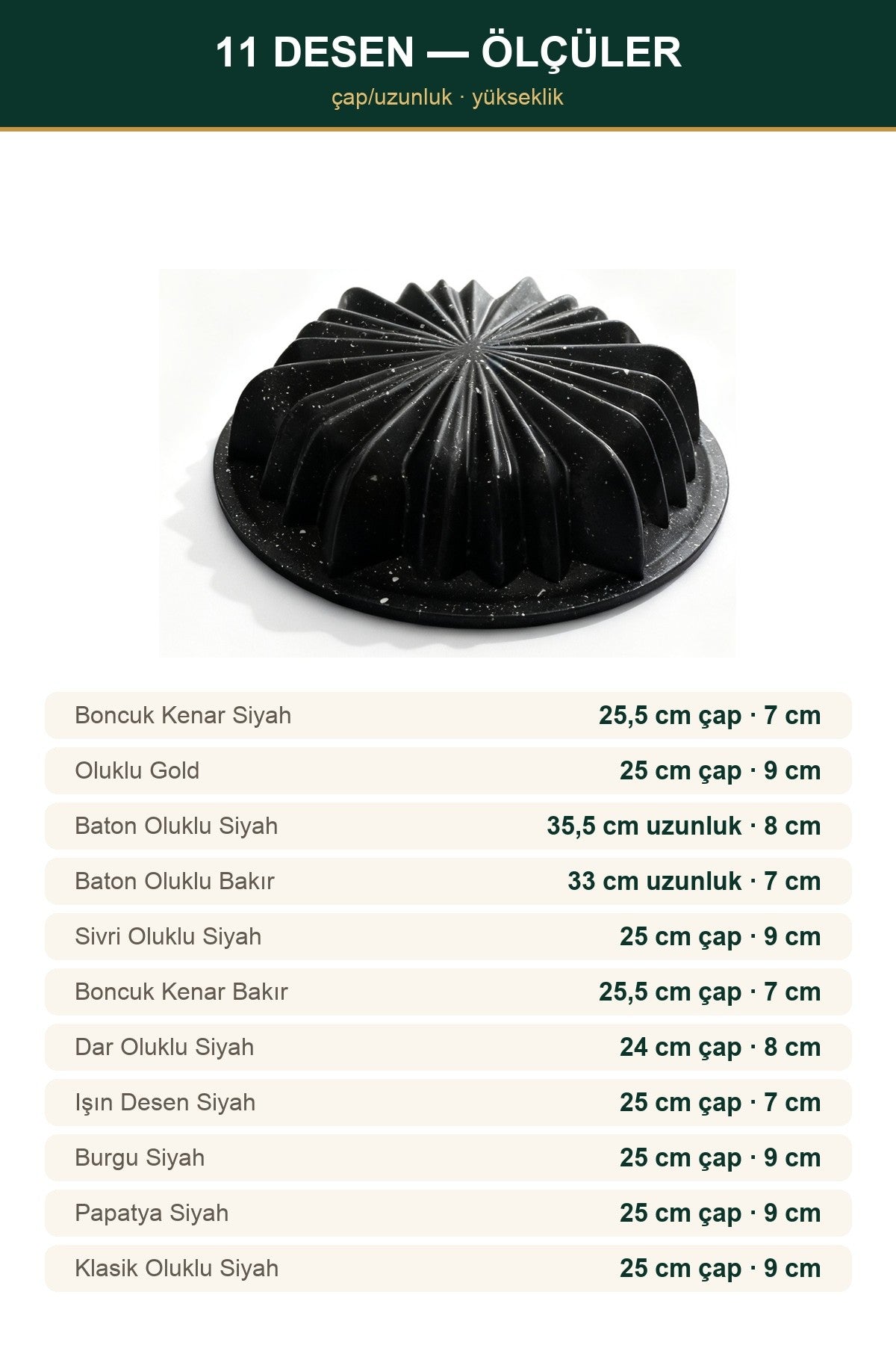 Kalın Döküm Kek Kalıbı — Yapışmaz, 11 Desen Seçeneği 20