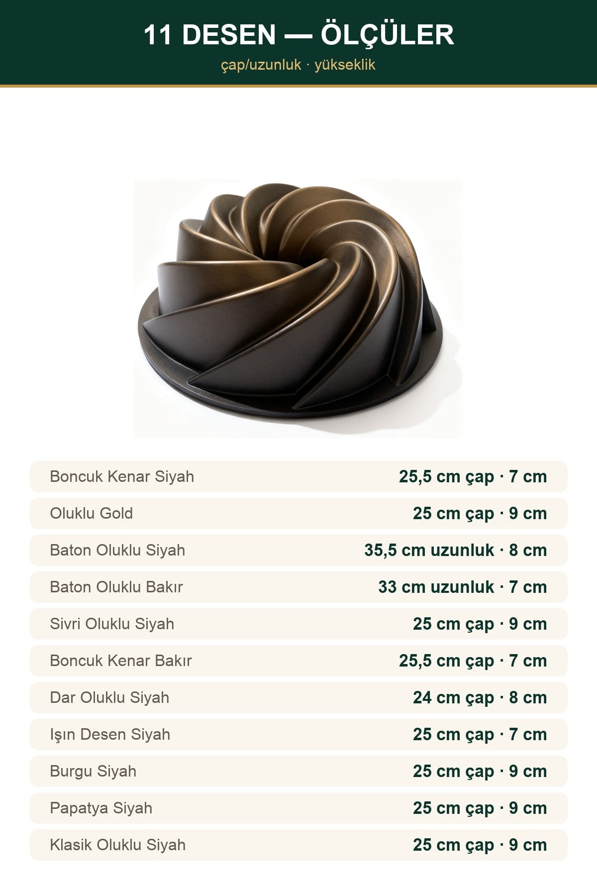 Kalın Döküm Kek Kalıbı — Yapışmaz, 11 Desen Seçeneği 21