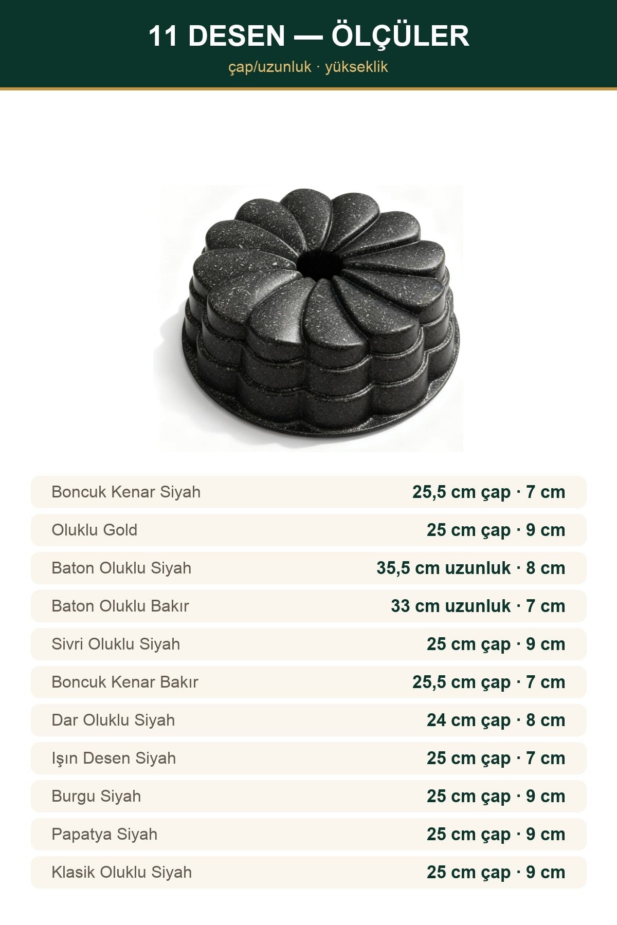 Kalın Döküm Kek Kalıbı — Yapışmaz, 11 Desen Seçeneği 22