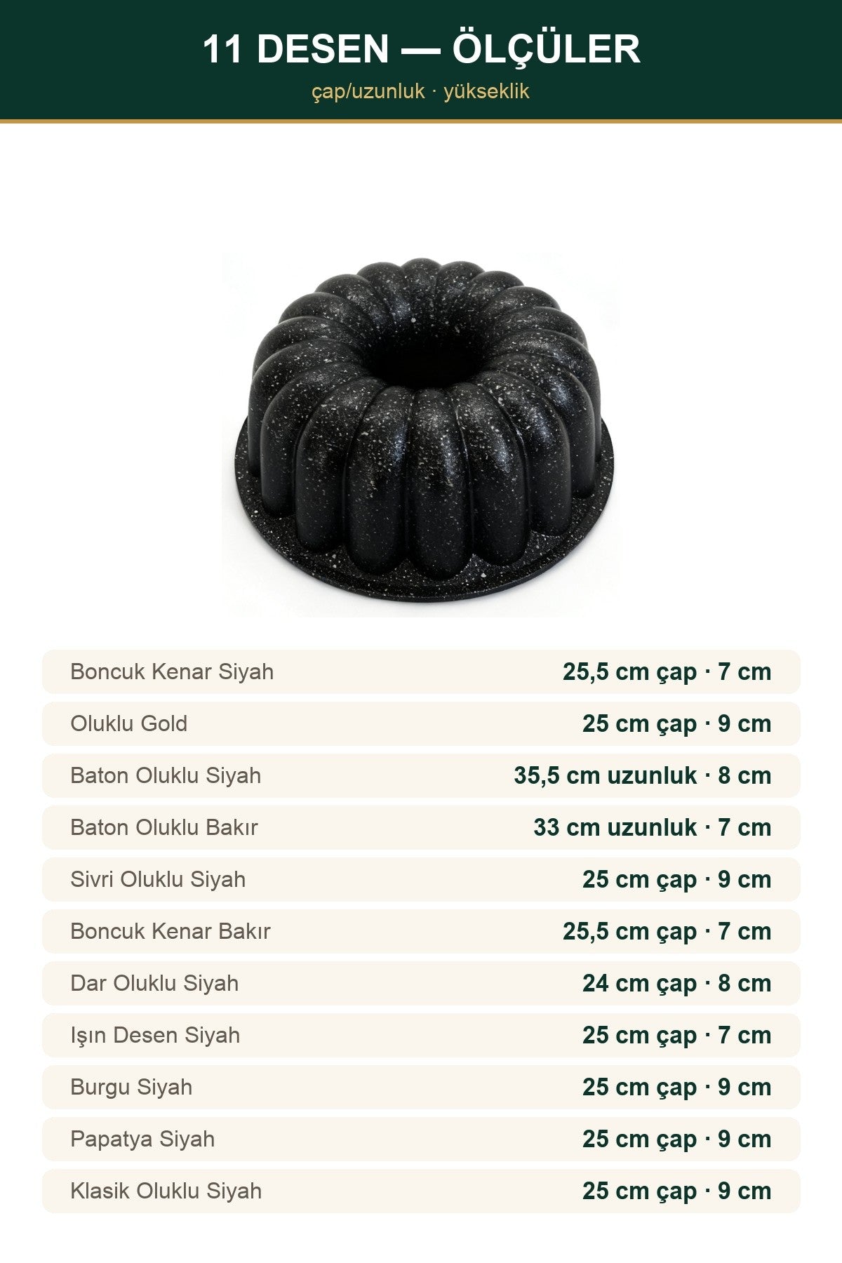 Kalın Döküm Kek Kalıbı — Yapışmaz, 11 Desen Seçeneği 23