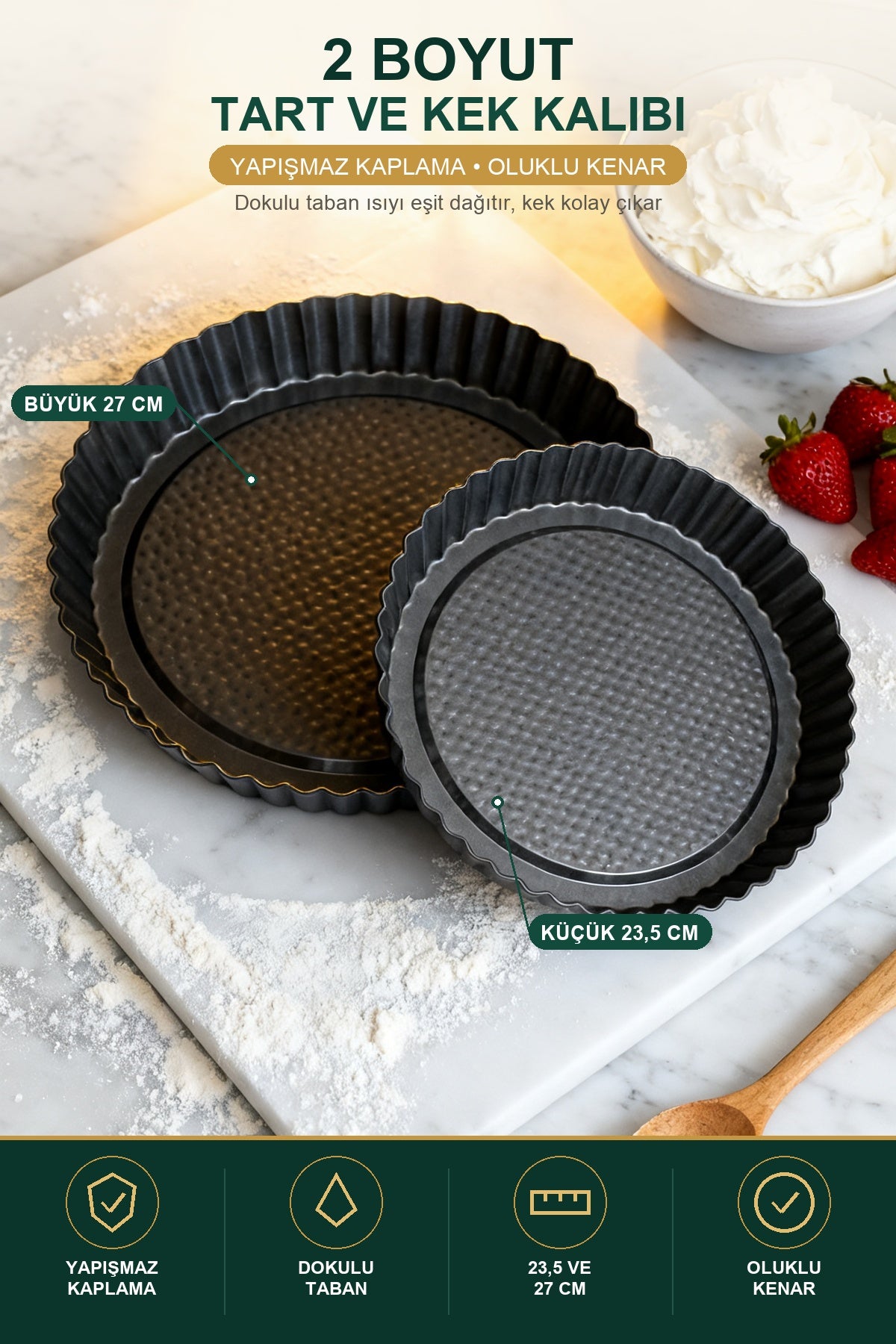 Tart ve Kek Kalıbı — Yapışmaz Oluklu Kenar Dokulu Taban