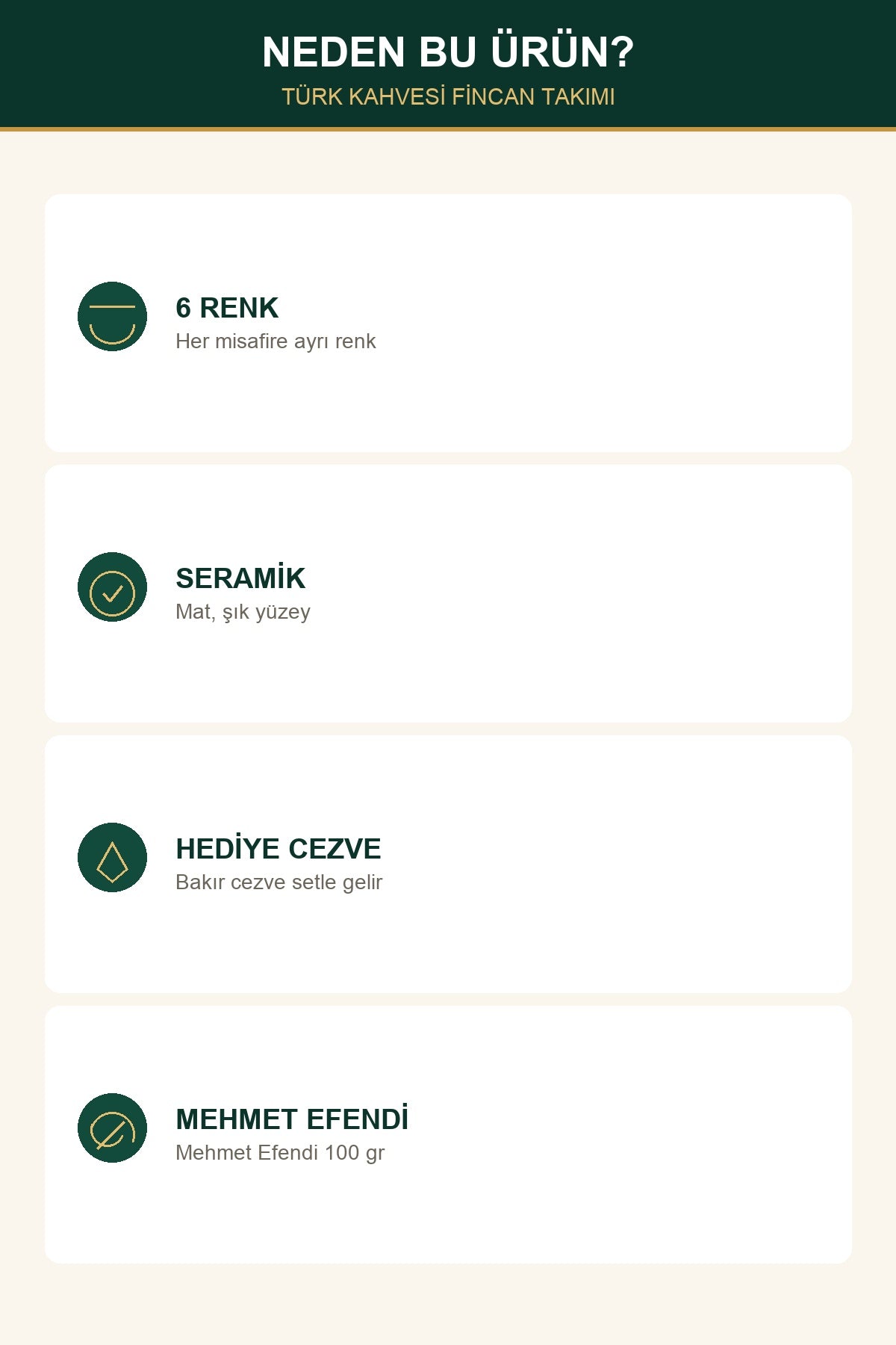 6 Kişilik Fincan Takımı + Hediye Bakır Cezve ve Mehmet Efendi Türk Kah
