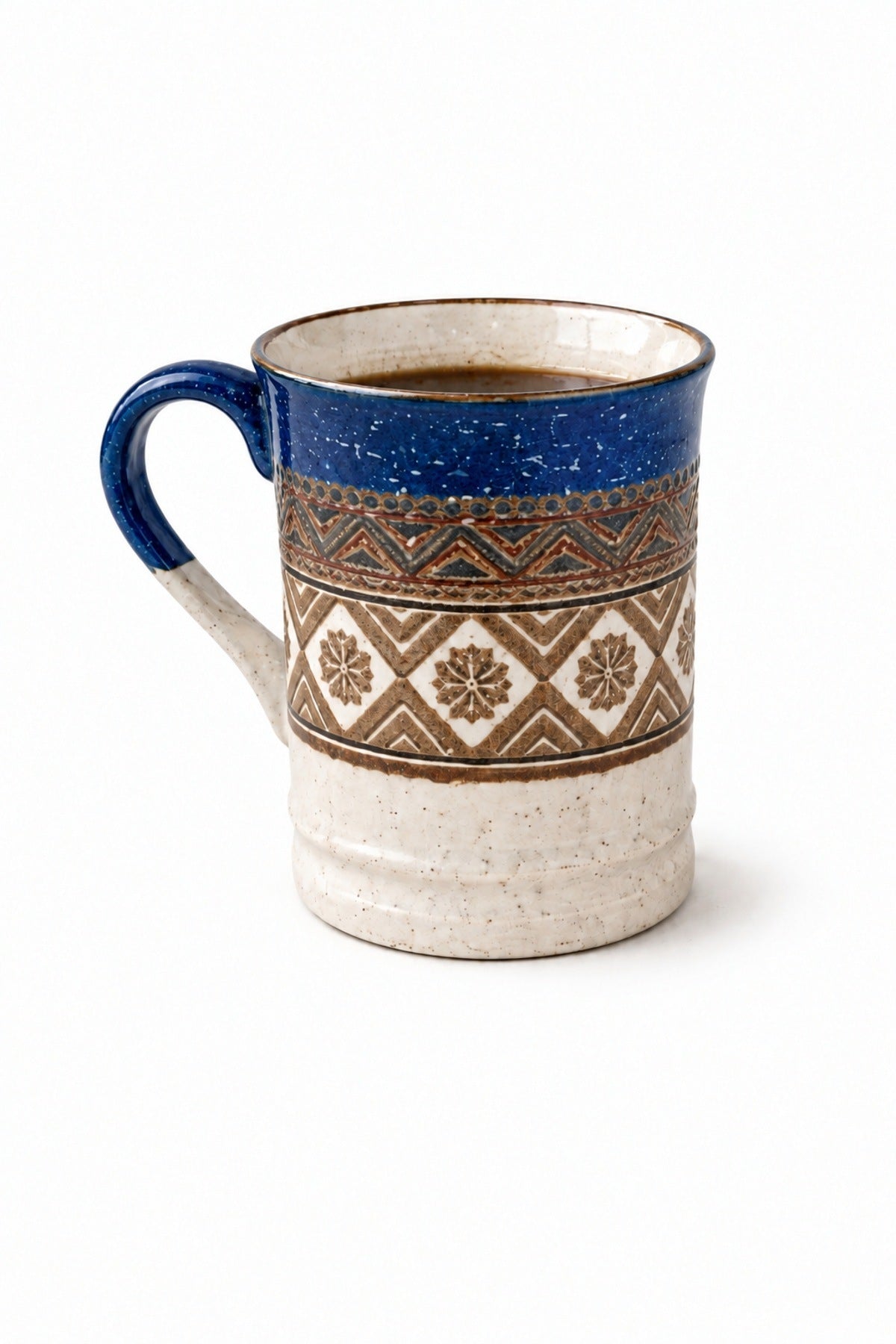 Etnik Desen Porselen Kupa 400 ml Kilim Desenli Büyük Kahve Çay Kupası Lacivert