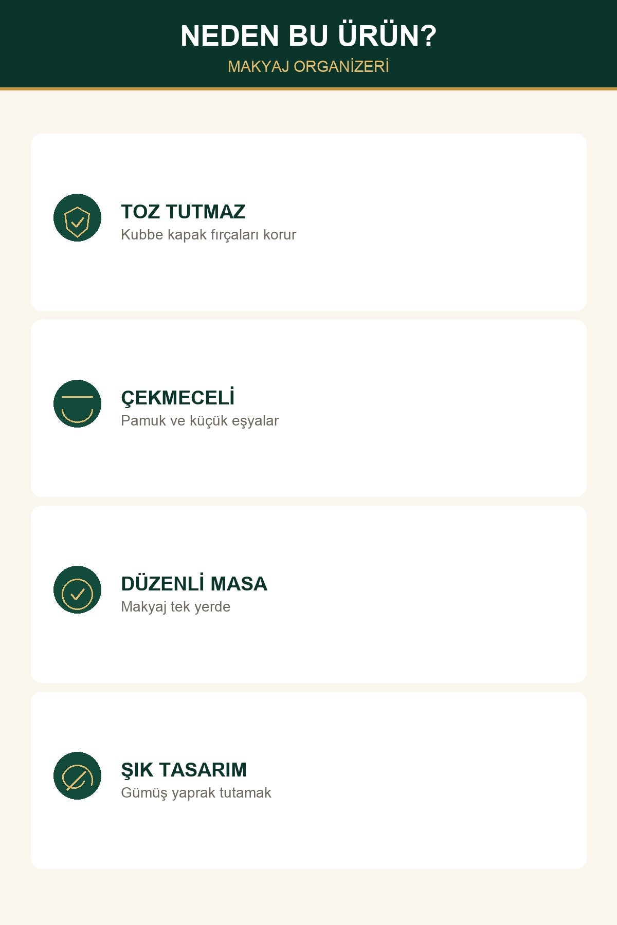 Kubbe Kapaklı Makyaj Organizeri Fırçalık Çekmeceli Kozmetik Düzenleyic Beyaz