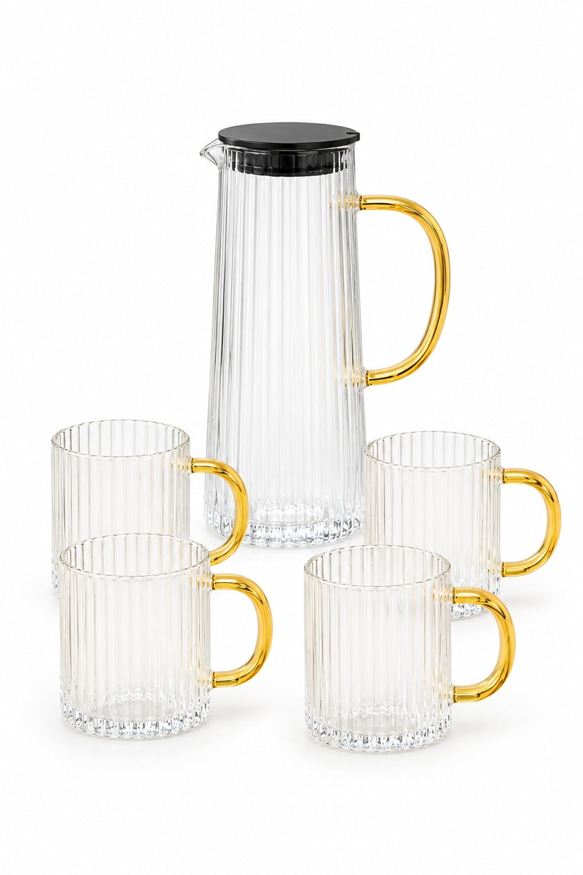 Borosilikat Cam Sürahi Takımı 5 Parça 1,3 L Sürahi + 4 Kupa 320 ml Gol
