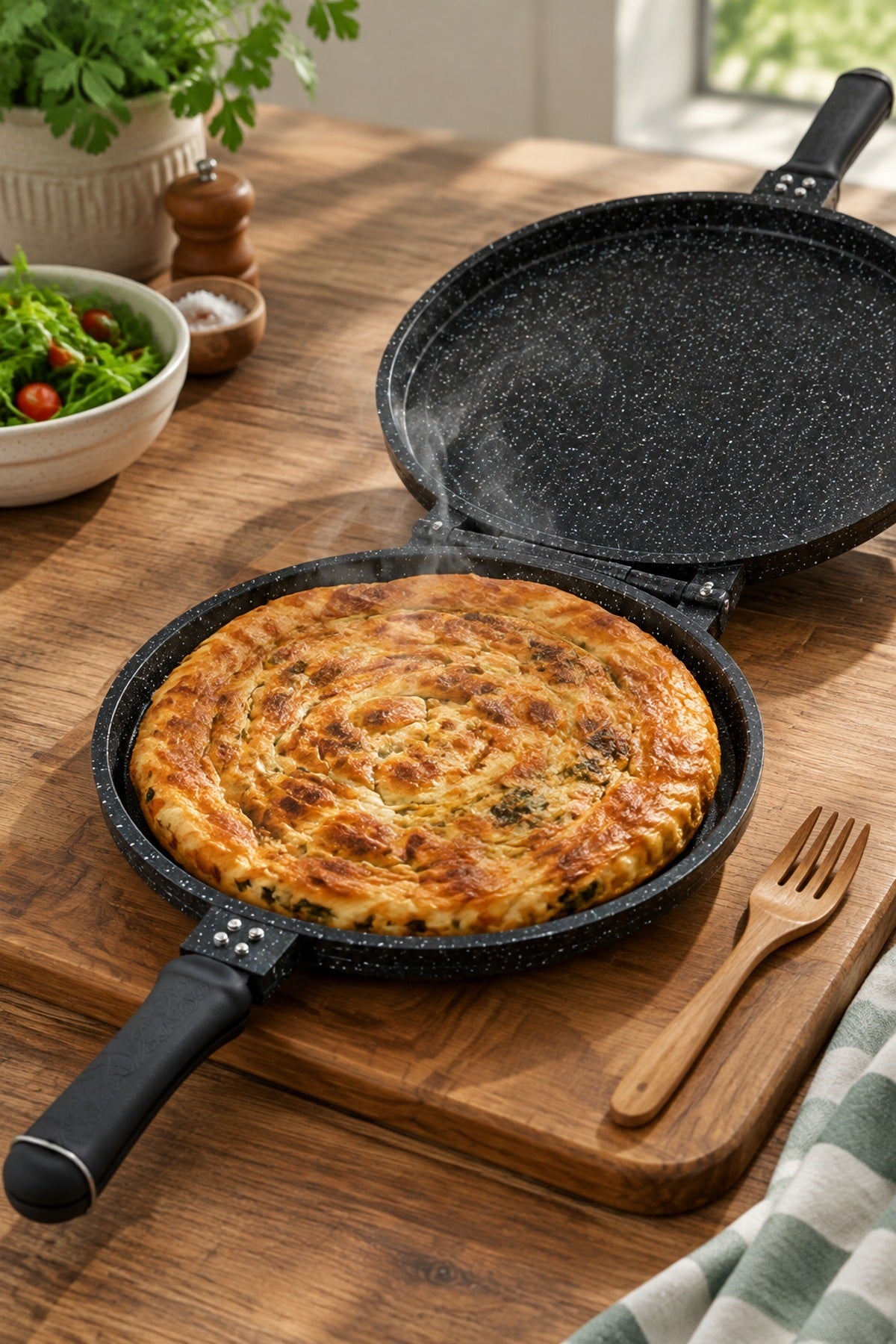 Çift Taraflı Balık ve Börek Tavası 30 cm Döküm Granit Hamsi Tavası Yer
