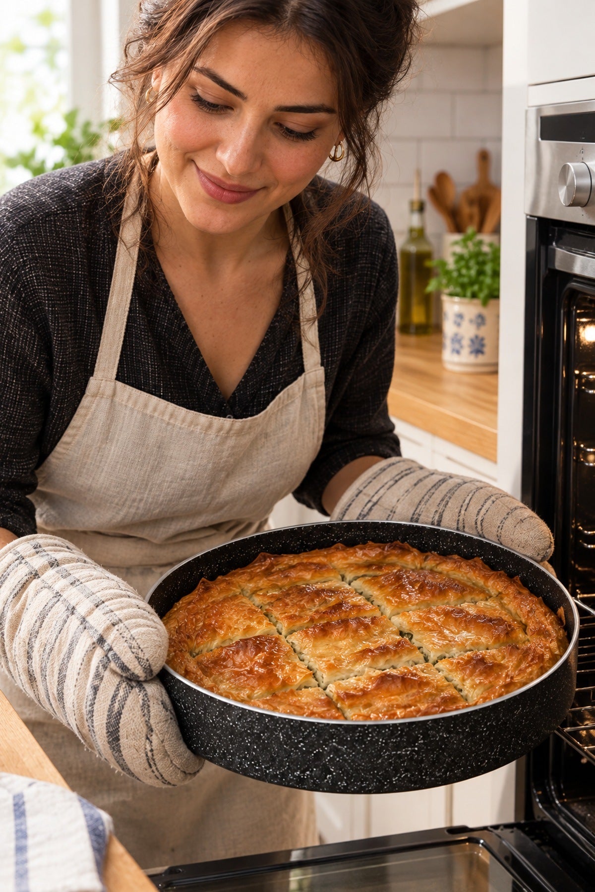 3'lü Granit Fırın Tepsisi Seti Yuvarlak Börek Tepsisi Yapışmaz Siyah Y Ø30+Ø32+Ø34cm