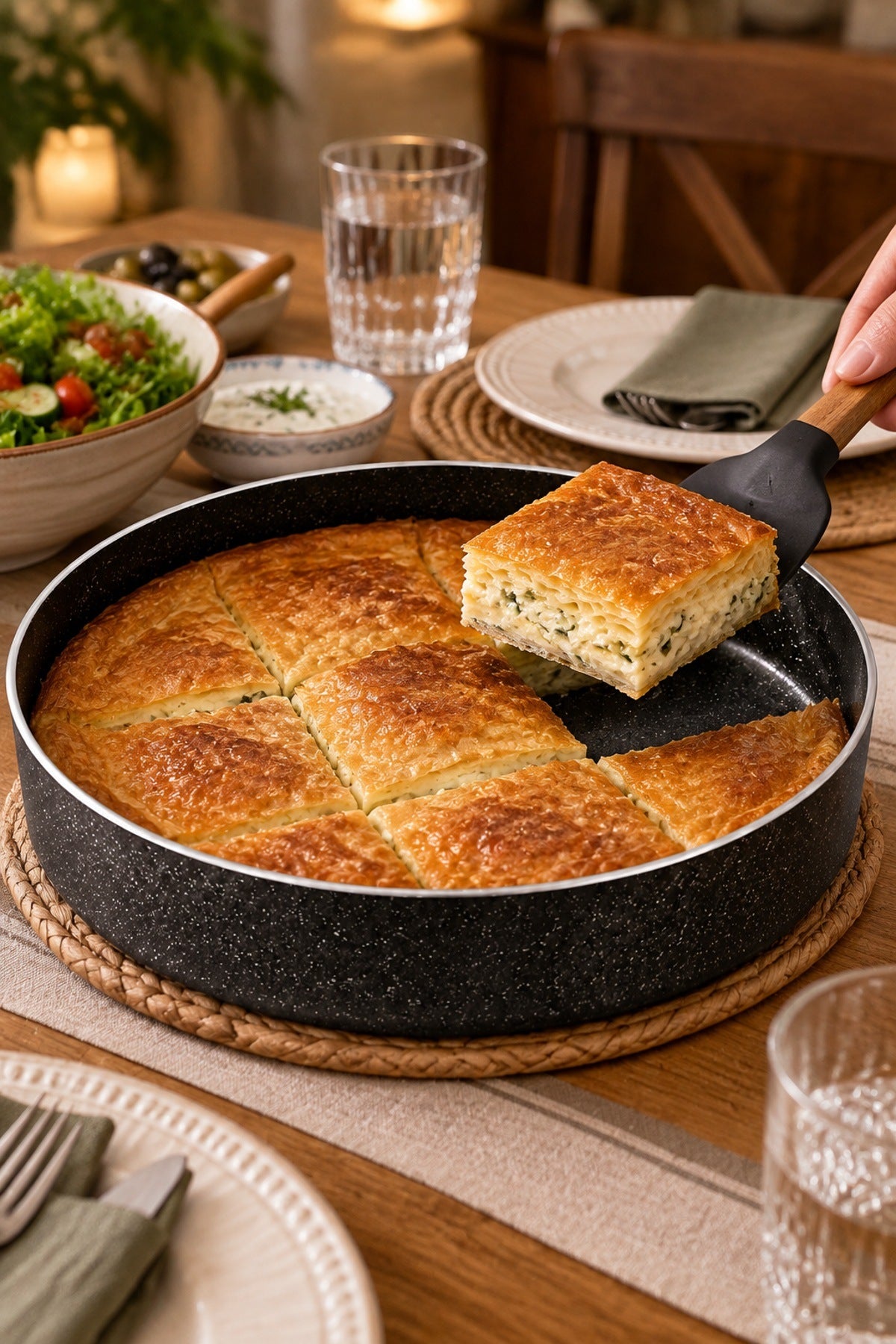 2'li Granit Fırın Tepsisi Seti Yuvarlak Börek Tepsisi Yapışmaz Siyah Y Ø32+Ø34cm