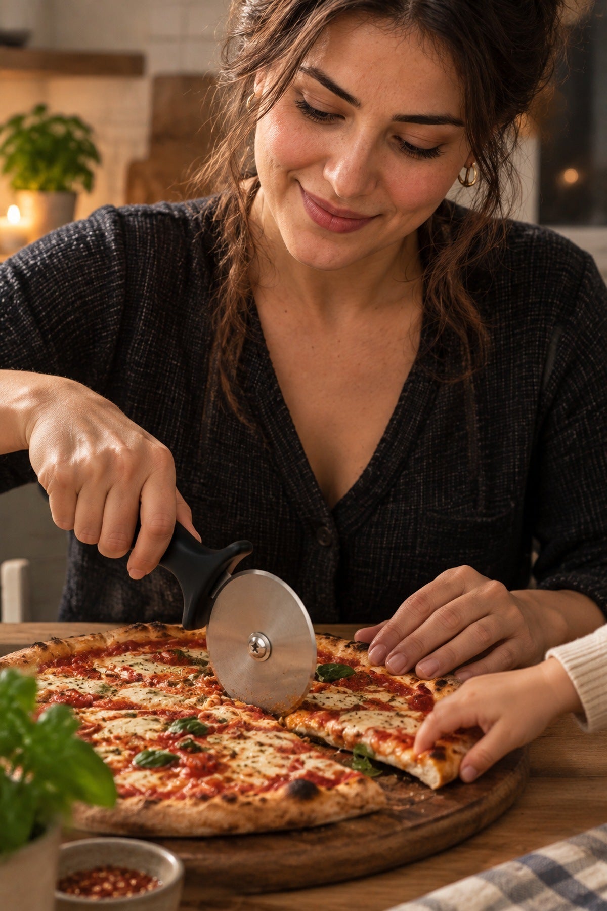 Pizza Kesici 10 cm Paslanmaz Çelik Bıçaklı Ergonomik Saplı Pizza Lahma