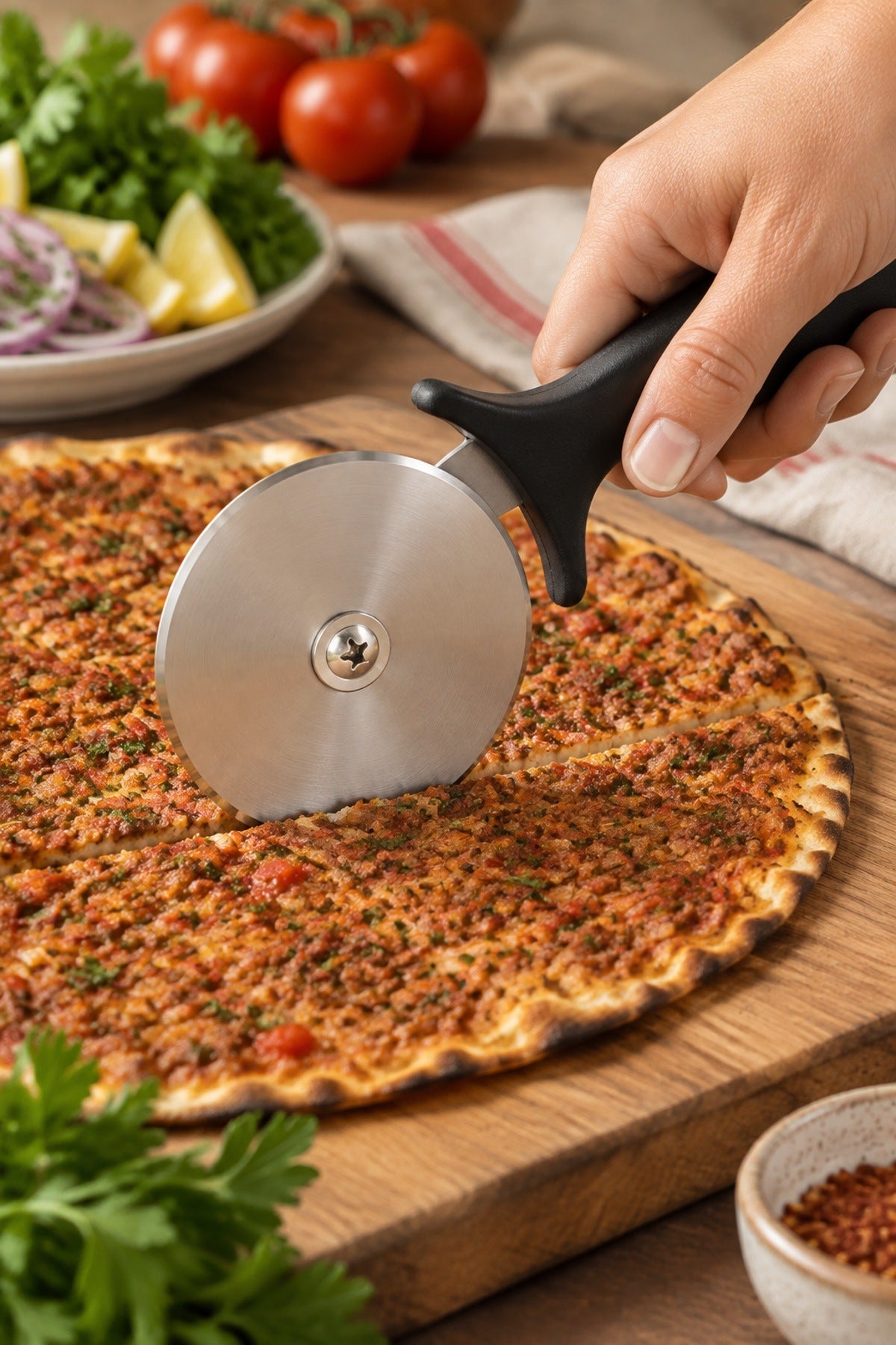 Pizza Kesici 10 cm Paslanmaz Çelik Bıçaklı Ergonomik Saplı Pizza Lahma