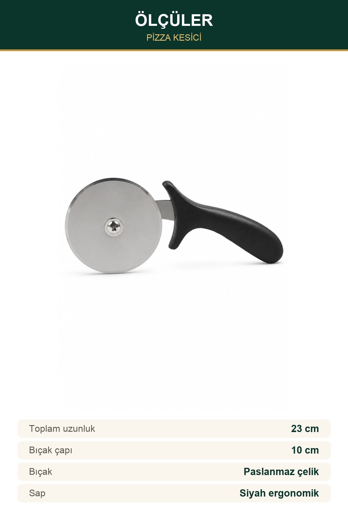 Pizza Kesici 10 cm Paslanmaz Çelik Bıçaklı Ergonomik Saplı Pizza Lahma