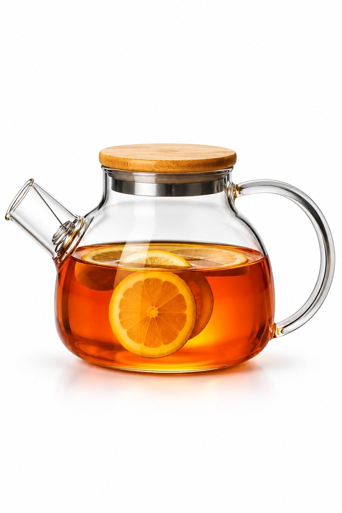 Cam Demlik 1000 ml Bambu Kapaklı Isıya Dayanıklı Borosilikat Çay ve Bi