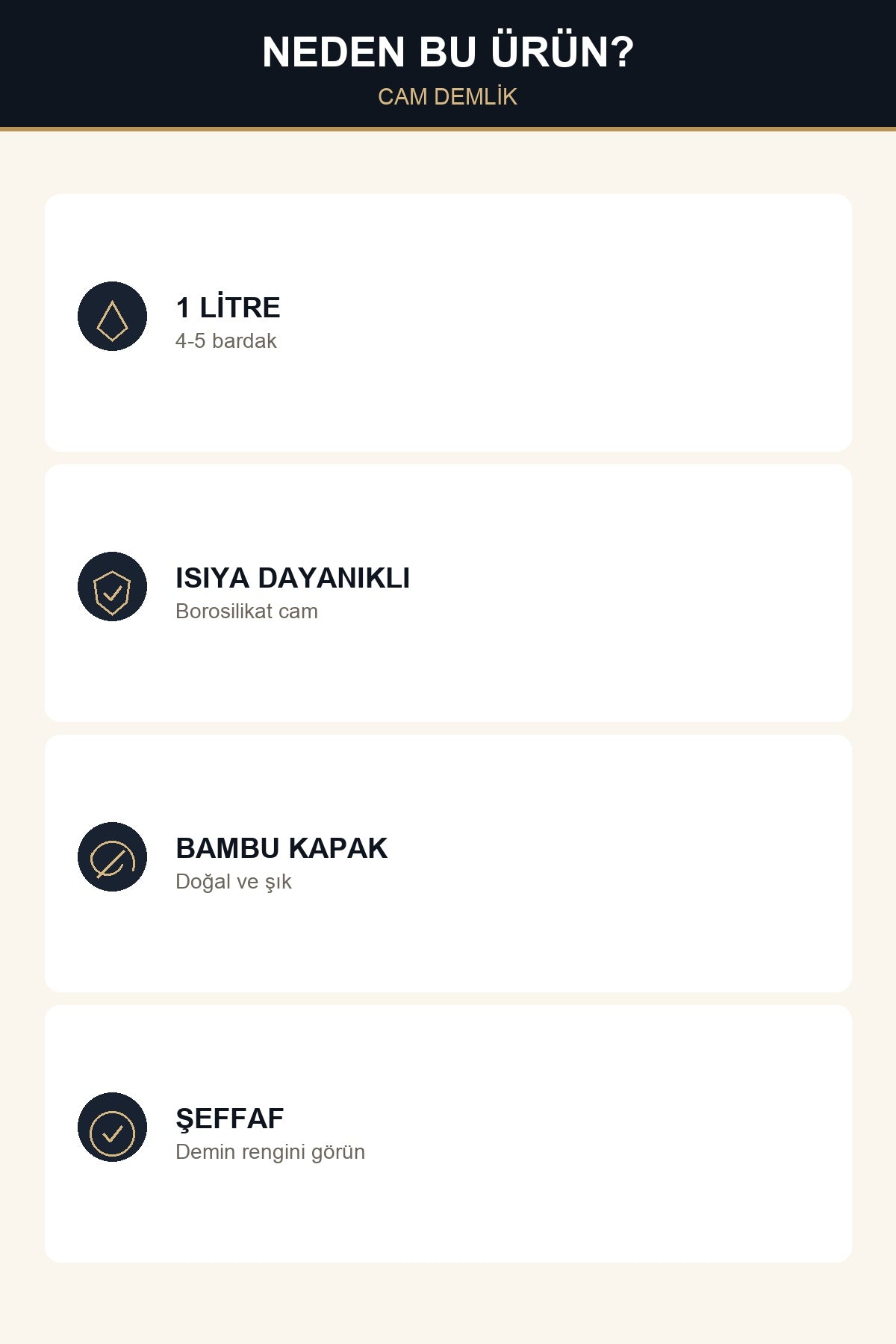 Cam Demlik 1000 ml Bambu Kapaklı Isıya Dayanıklı Borosilikat Çay ve Bi