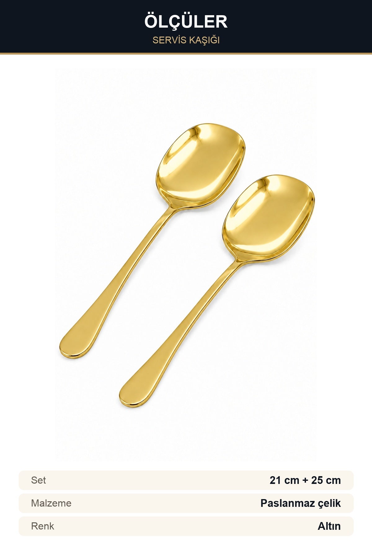 2'li Servis Kaşığı Seti 21 cm 25 cm Paslanmaz Çelik Pilav Servis Kaşığ Gold