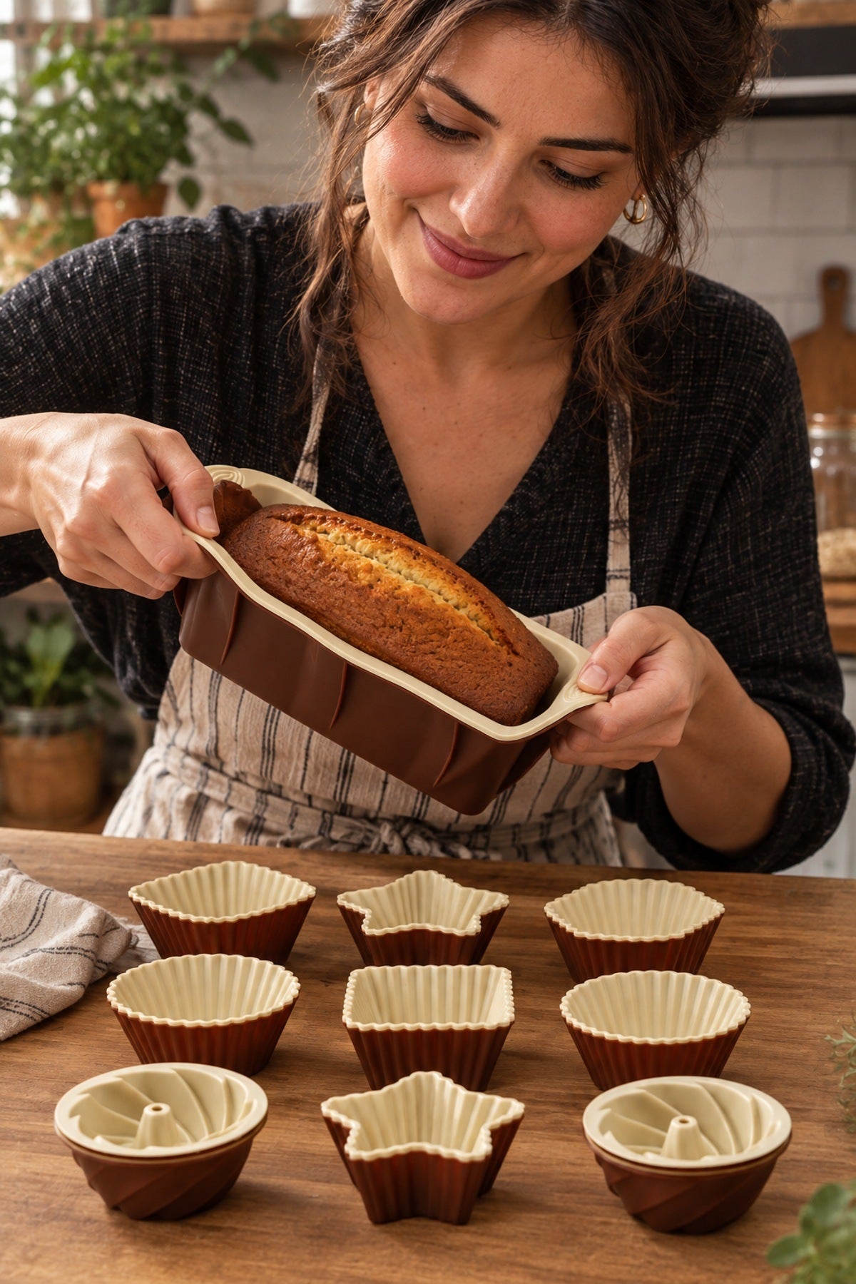 13 Parça Silikon Kek Kalıbı Seti Baton 25x11,5 cm ve 12 Muffin Kalıbı